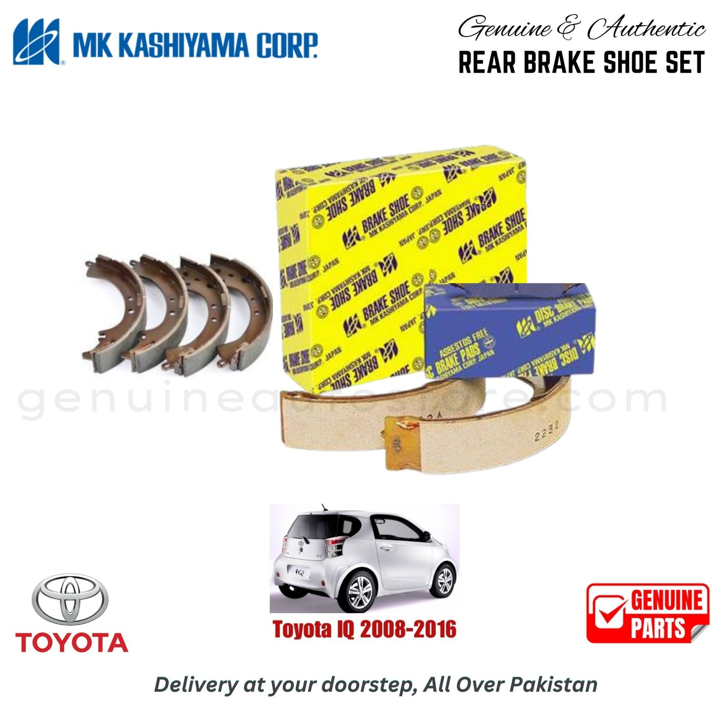Toyota IQ 2008-2016 MK JAPAN REAR BRAKE SHOE SET in Pakistan. 100% Genuine, Reliable, Best Price, Cash on Delivery Available
