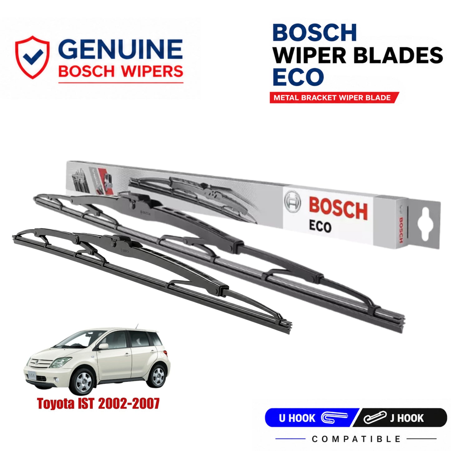 Bosch Genuine metal front wiper set for Toyota IST 2002-2007, pair of two