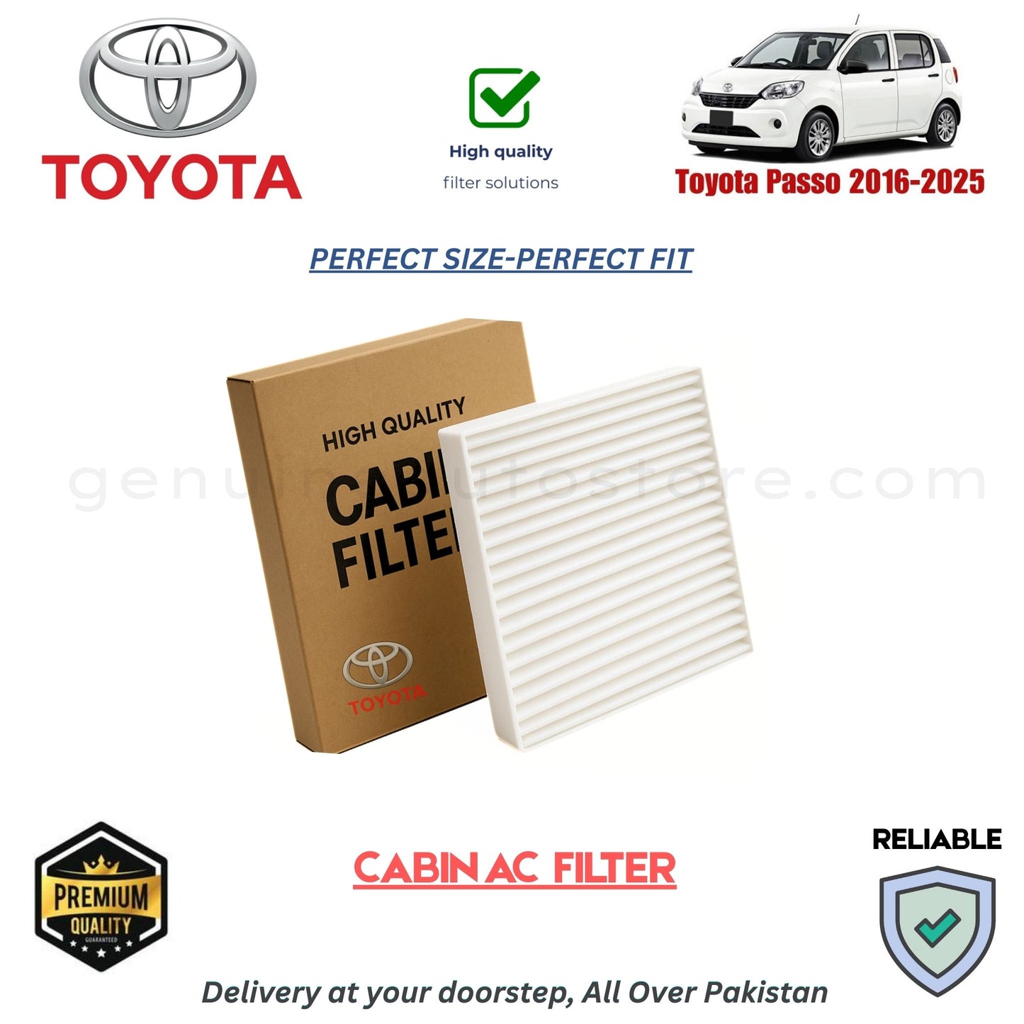 Toyota Passo 2016-2025 CABIN AC FILTER in Pakistan. 100% Genuine, Reliable, Best Price, Cash on Delivery Available