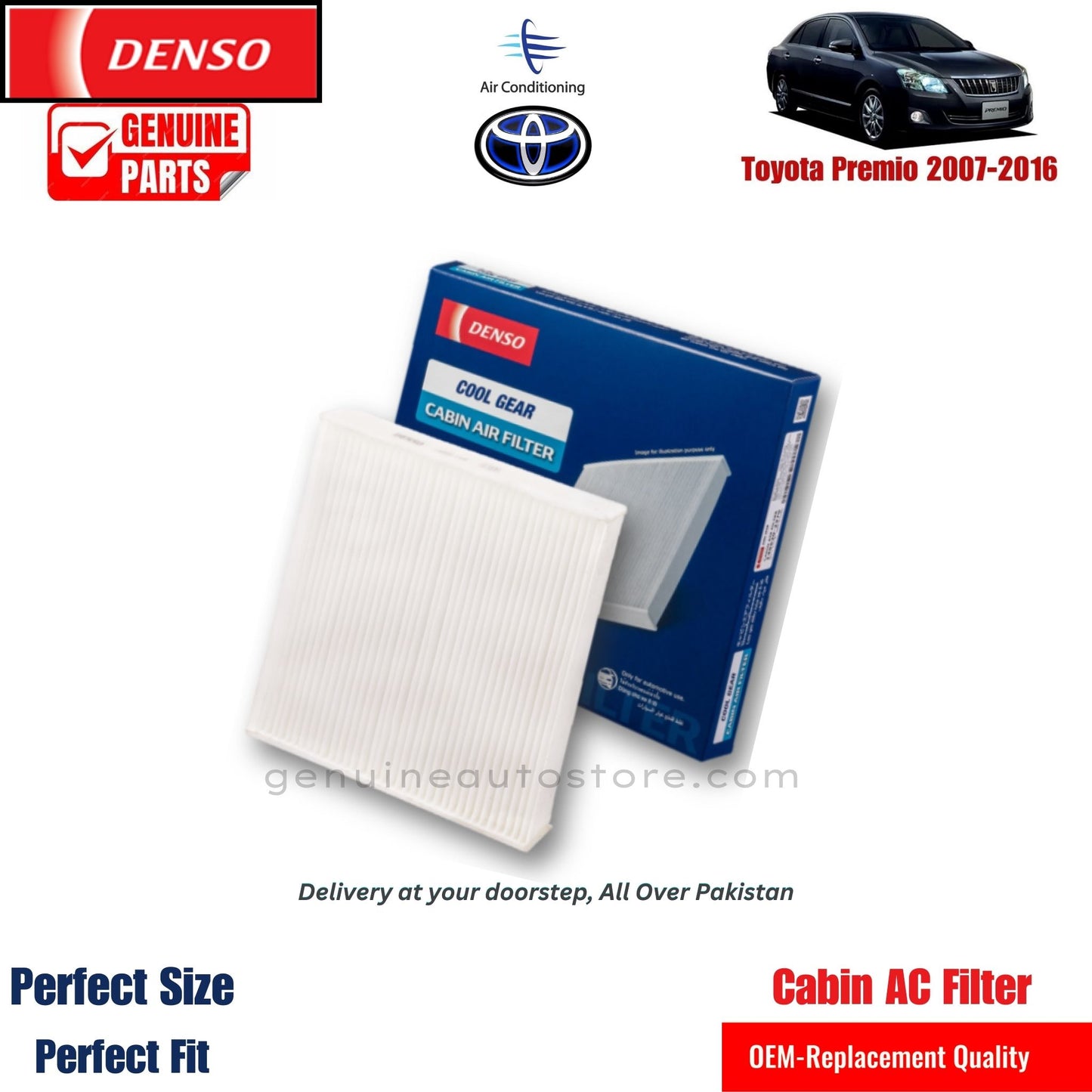 Toyota Premio 2007-2016 Denso Genuine Cabin Ac Filter in Pakistan. 100% Genuine, Reliable, Best Price, Cash on Delivery Available