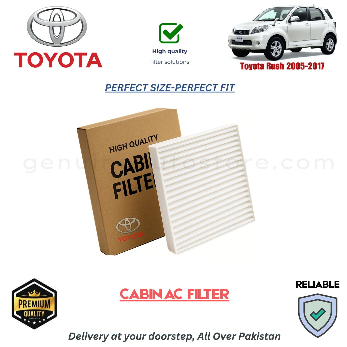 Toyota Rush 2005-2017 CABIN AC FILTER in Pakistan. 100% Genuine, Reliable, Best Price, Cash on Delivery Available