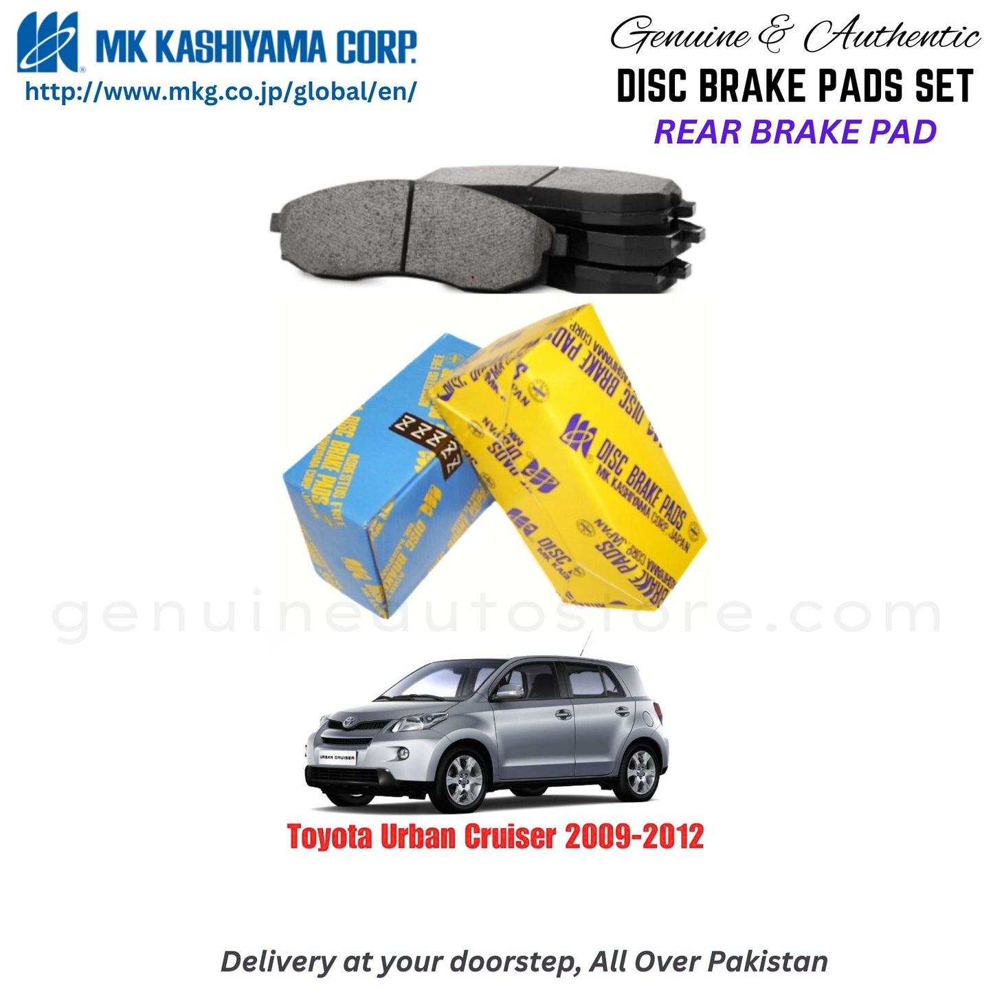 Toyota Urban Cruiser 2009-2012 Rear Brake Pads MK Japan in Pakistan. 100% Genuine, Reliable, Best Price, Cash on Delivery Available