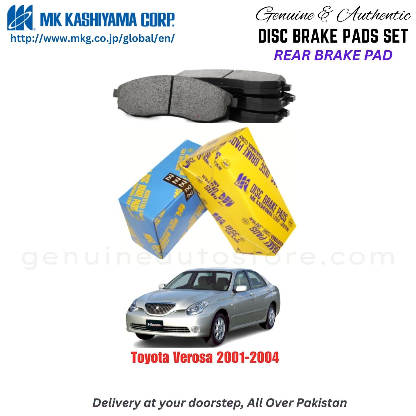 Toyota Verosa 2001-2004 Rear Brake Pads MK Japan in Pakistan. 100% Genuine, Reliable, Best Price, Cash on Delivery Available