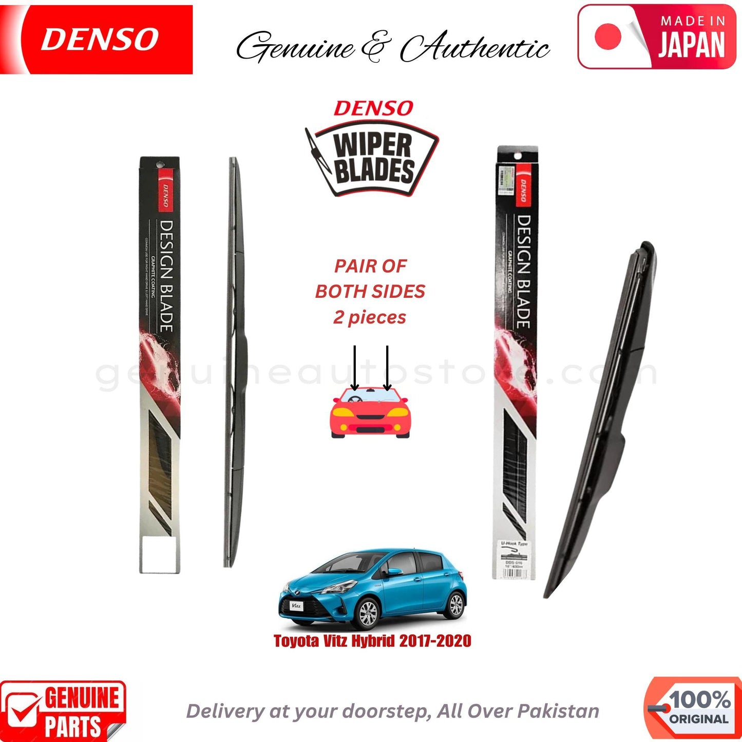 Toyota Vitz Hybrid 2017-2020 DENSO JAPAN WIPER BLADE SET in Pakistan. 100% Genuine, Original, Best Price, Cash on Delivery Available
