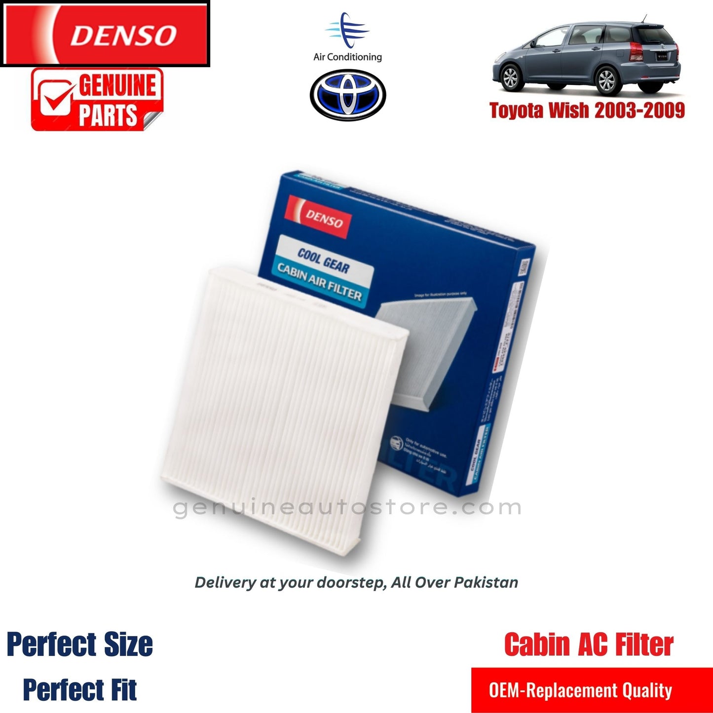 Toyota Wish 2003-2009 Denso Genuine Cabin Ac Filter in Pakistan. 100% Genuine, Reliable, Best Price, Cash on Delivery Available