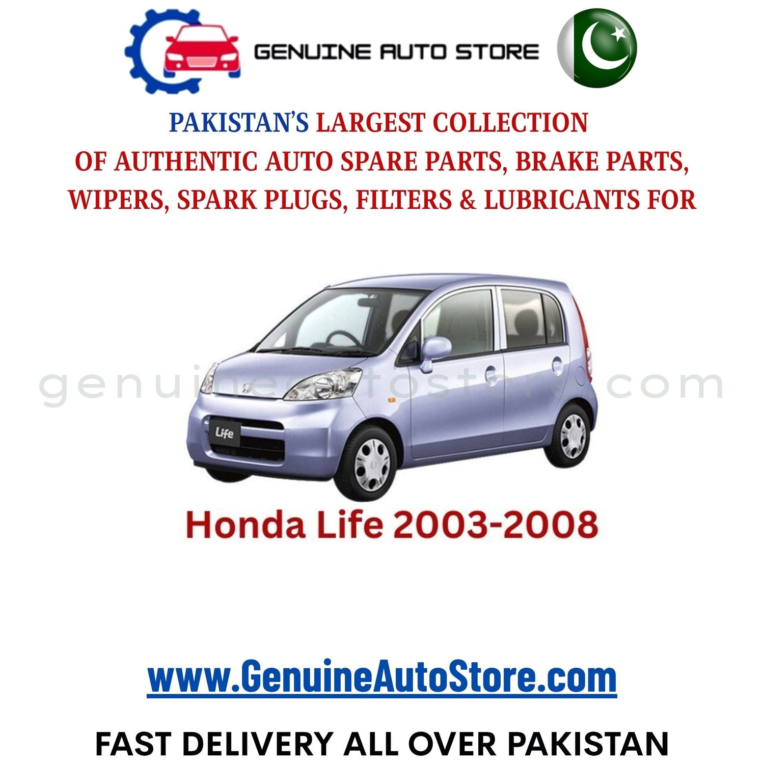 Original HONDA LIFE 2003-2008 parts – brake pads, brake shoe, spark plugs, filters, wipers in Pakistan