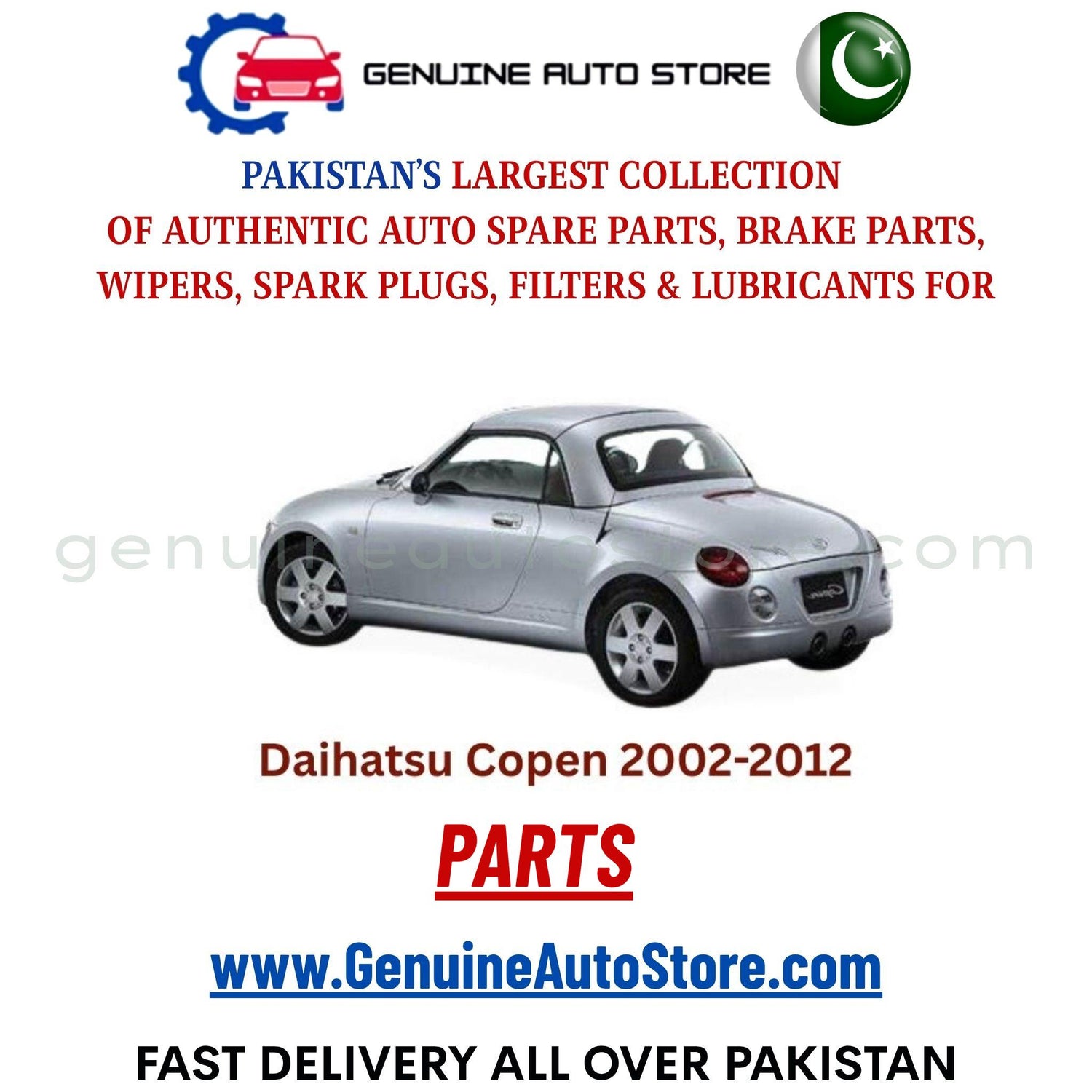 Original DAIHATSU COPEN 2002-2012 parts – brake pads, brake shoe, spark plugs, filters, wipers in Pakistan