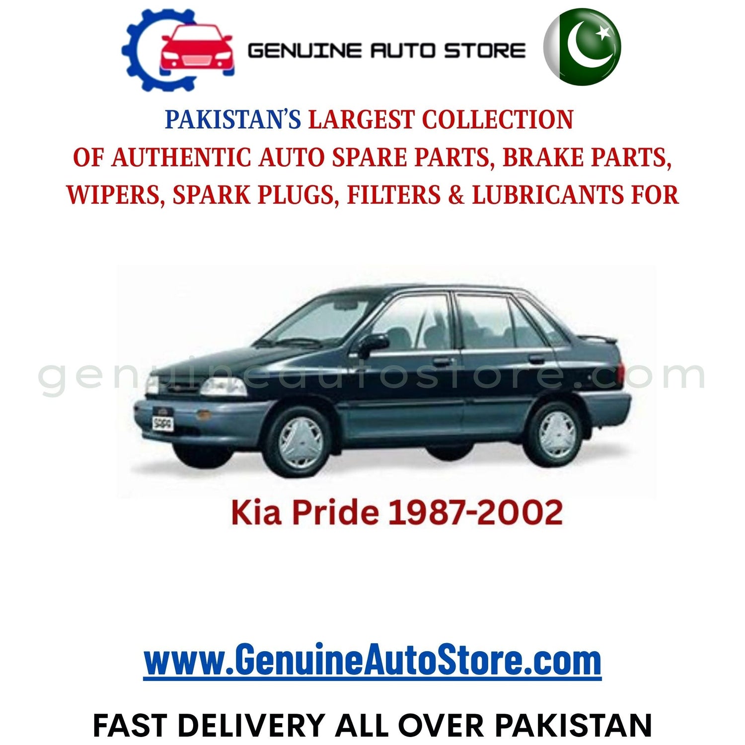Original KIA PRIDE 1987-2002 parts – brake pads, brake shoe, spark plugs, filters, wipers in Pakistan