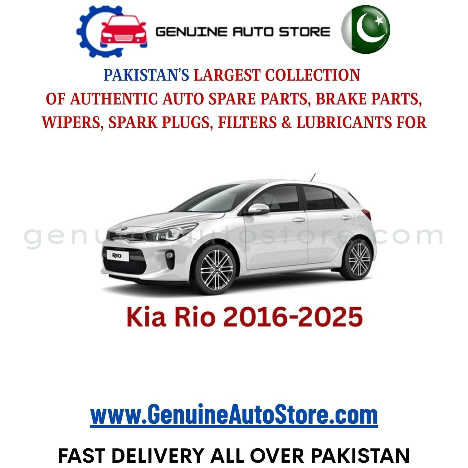 Original KIA RIO 2016-2025 parts – brake pads, brake shoe, spark plugs, filters, wipers in Pakistan