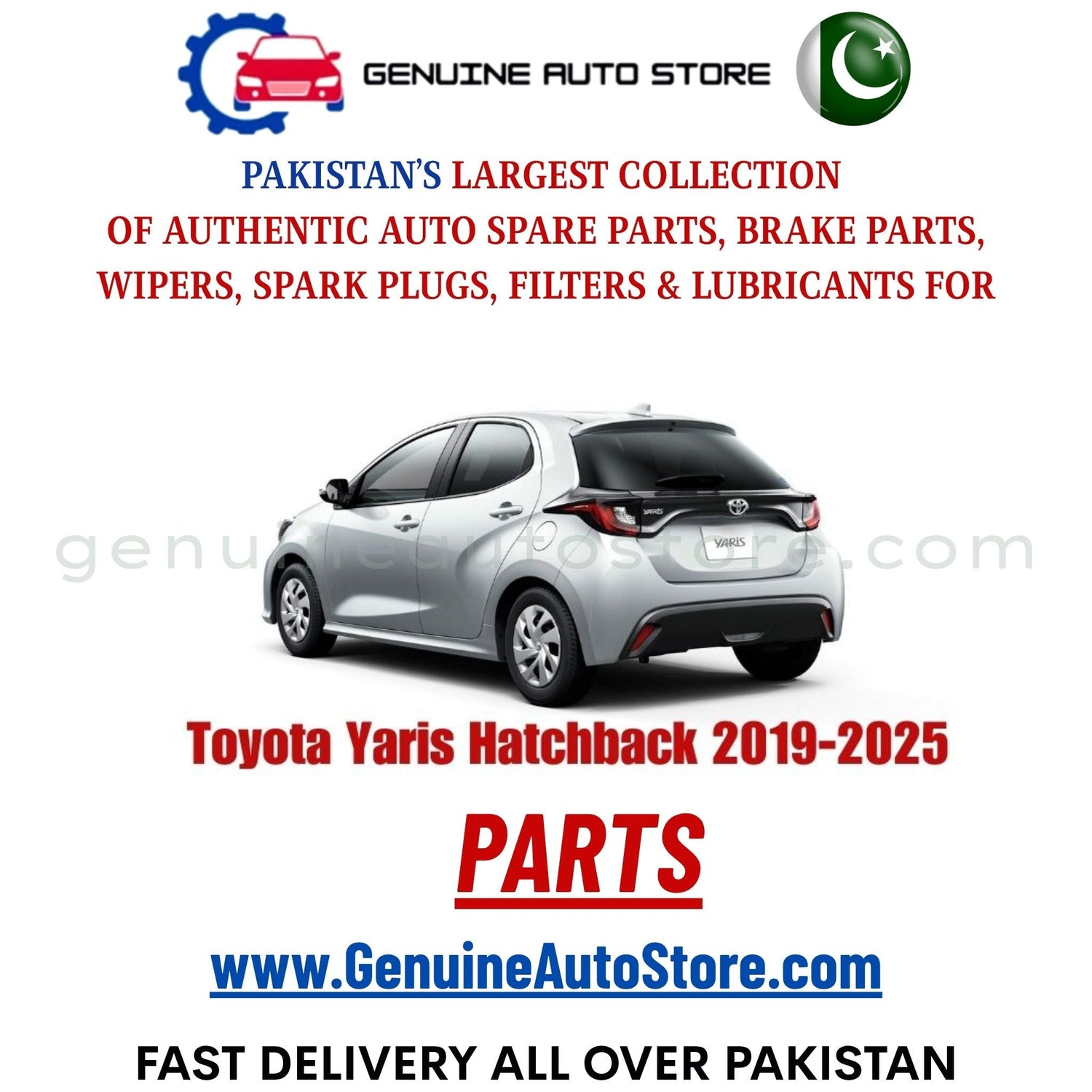 Original Toyota Yaris Hatchback 2019-2025 parts – brake pads, brake shoe, spark plugs, filters, wipers in Pakistan