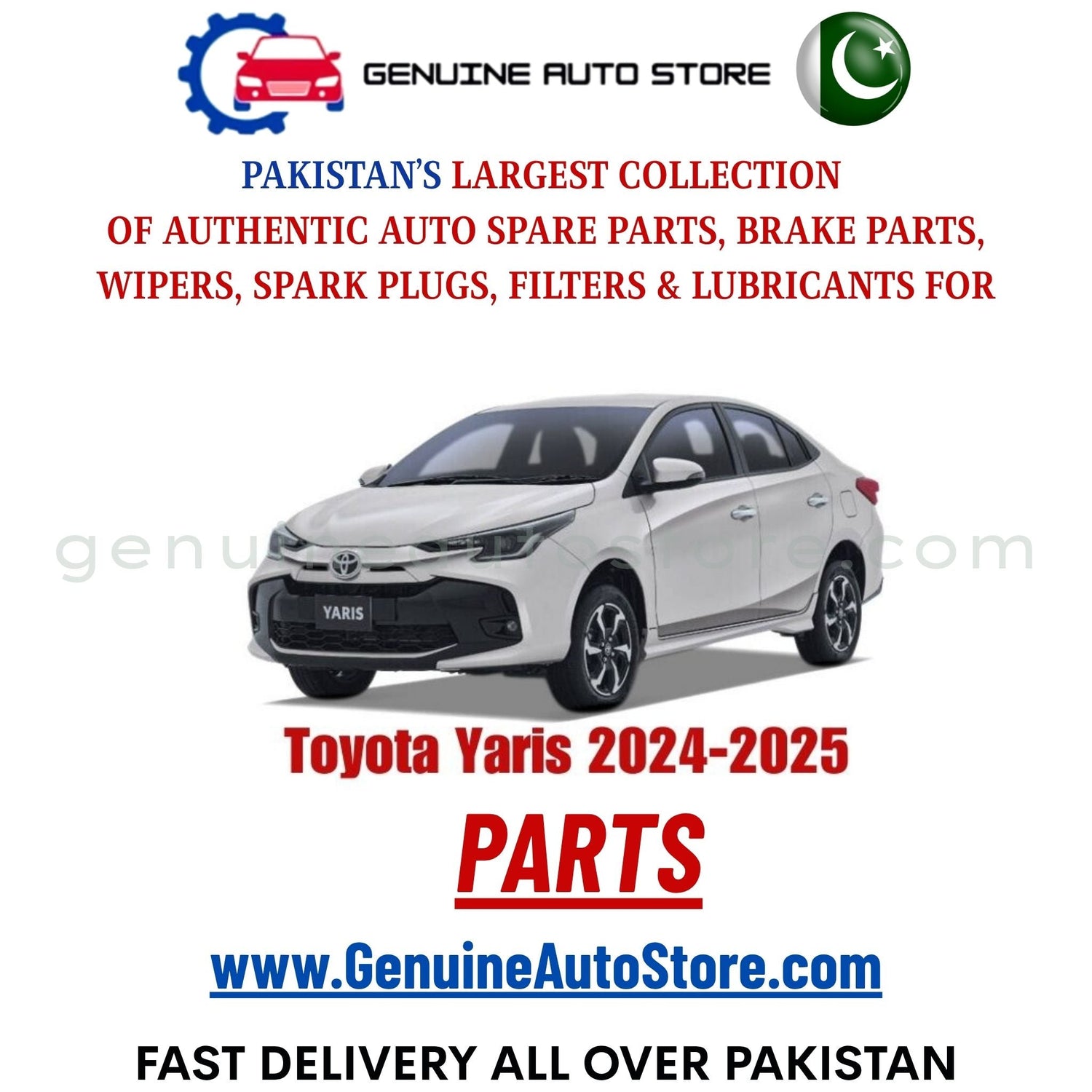 Original Toyota Yaris 2024-2025 parts – brake pads, brake shoe, spark plugs, filters, wipers in Pakistan