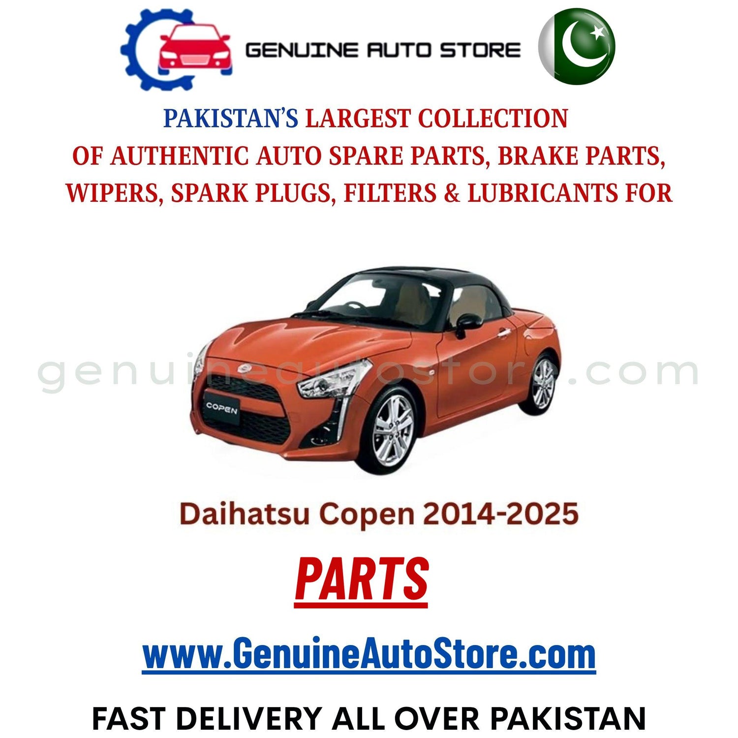 Original DAIHATSU COPEN 2014-2025 parts – brake pads, brake shoe, spark plugs, filters, wipers in Pakistan