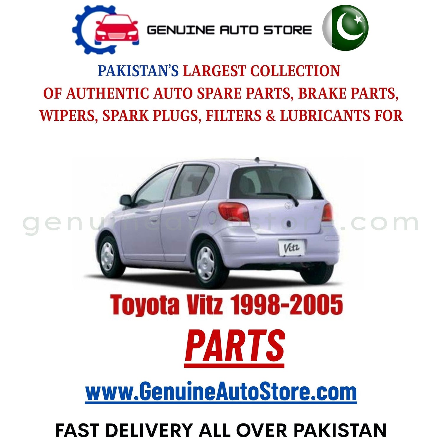 Original Toyota Vitz 1998-2005 parts – brake pads, brake shoe, spark plugs, filters, wipers in Pakistan