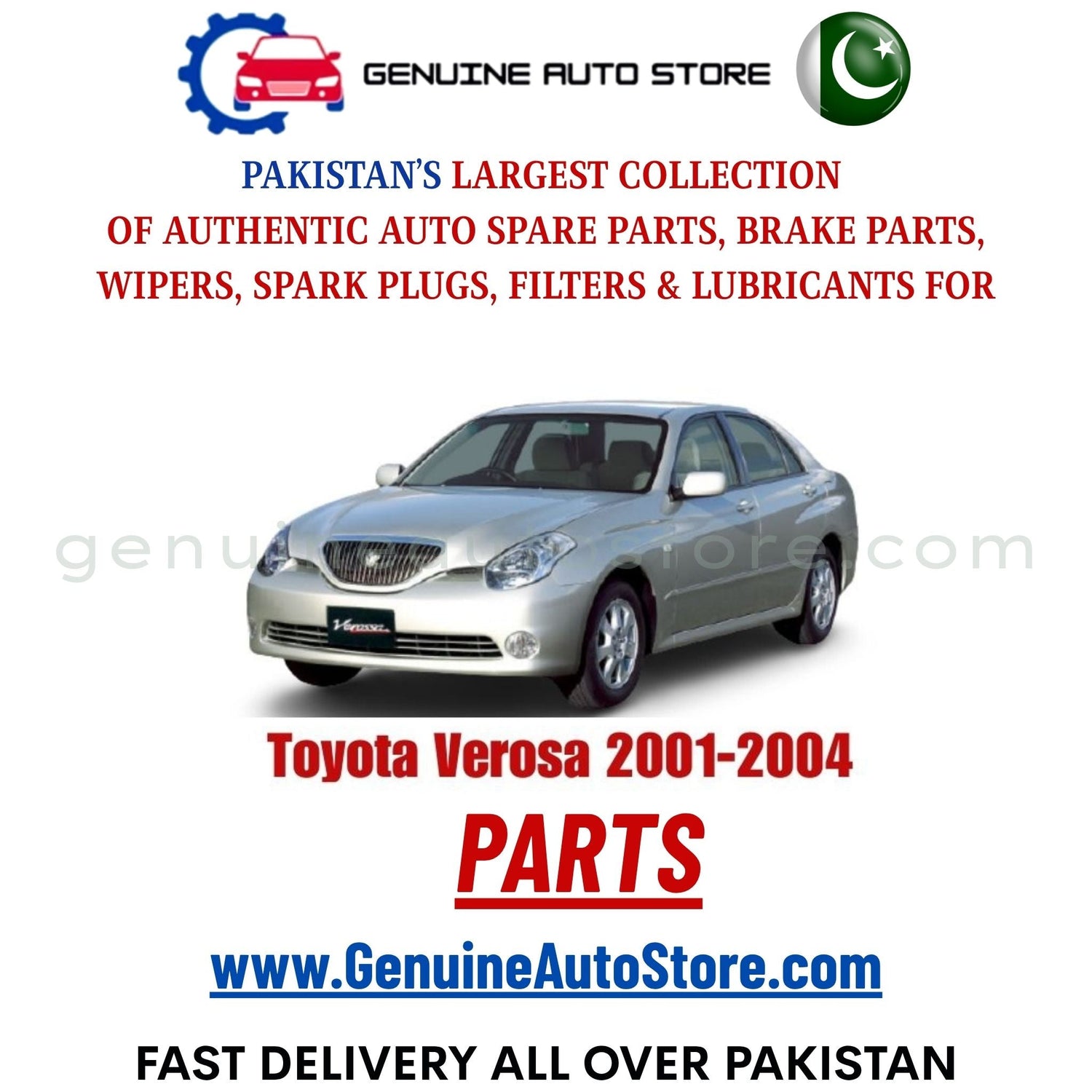 Original Toyota Verosa 2001-2004 parts – brake pads, brake shoe, spark plugs, filters, wipers in Pakistan