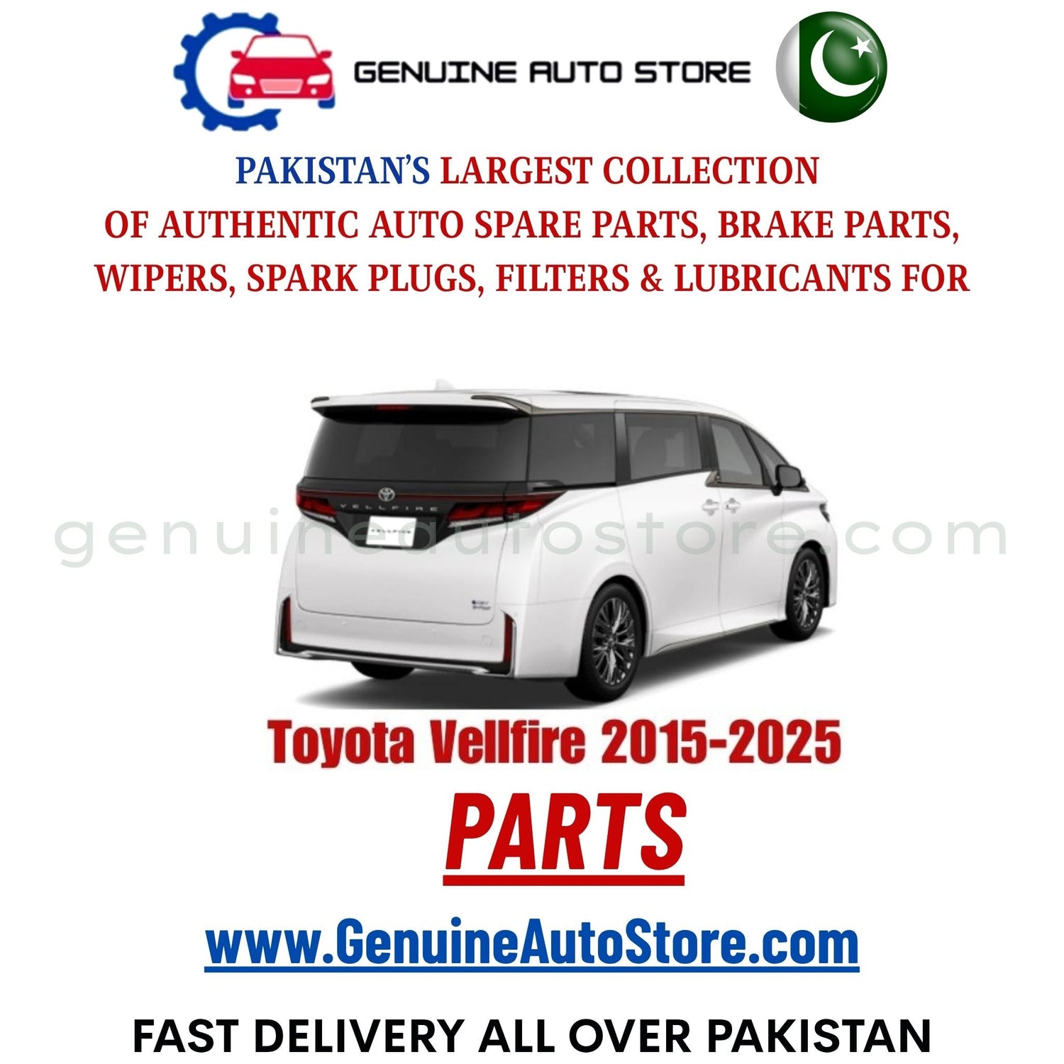 Original Toyota Vellfire 2015-2025 parts – brake pads, brake shoe, spark plugs, filters, wipers in Pakistan