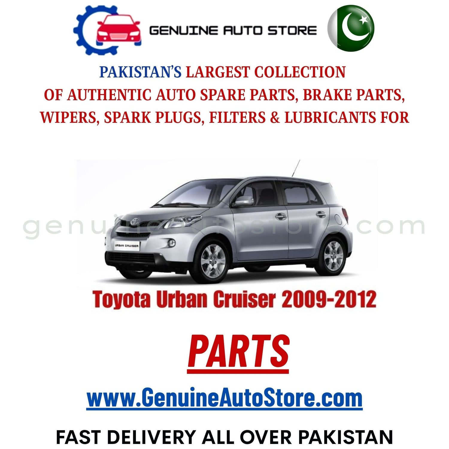 Original Toyota Urban Cruiser 2009-2012 parts – brake pads, brake shoe, spark plugs, filters, wipers in Pakistan