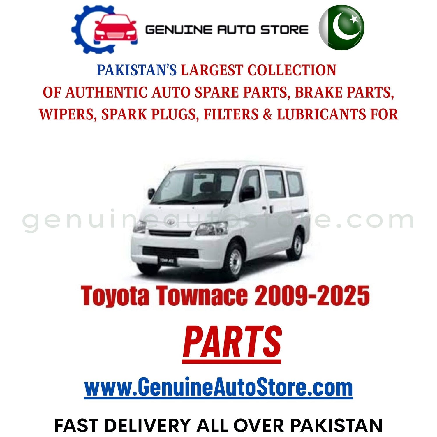 Original Toyota Townace 2009-2025 parts – brake pads, brake shoe, spark plugs, filters, wipers in Pakistan