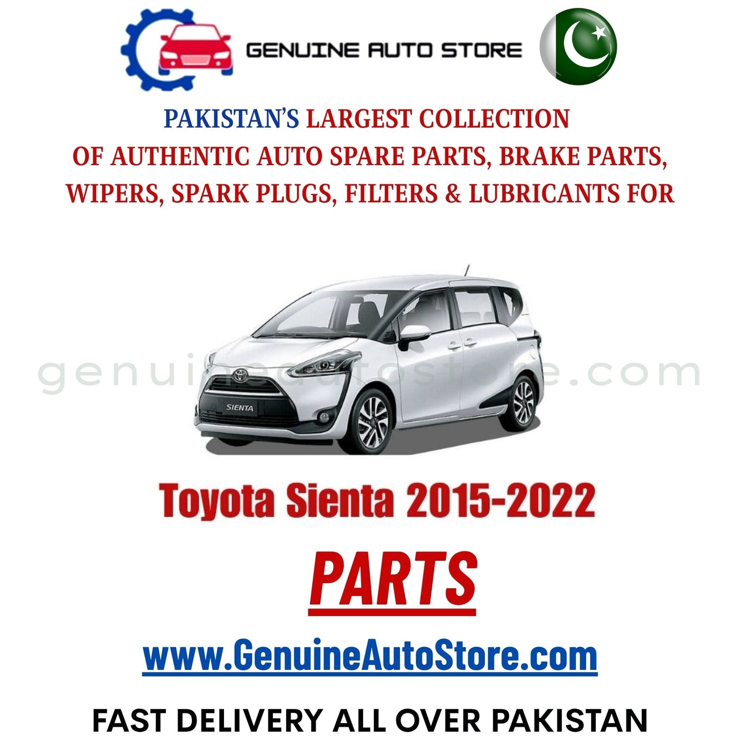 Original Toyota Sienta 2015-2022 parts – brake pads, brake shoe, spark plugs, filters, wipers in Pakistan