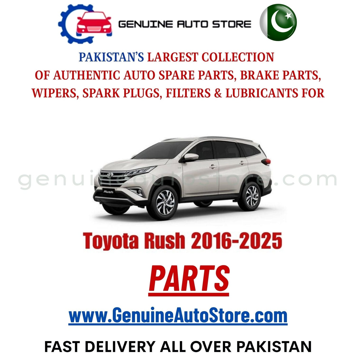 Original Toyota Rush 2016-2025 parts – brake pads, brake shoe, spark plugs, filters, wipers in Pakistan