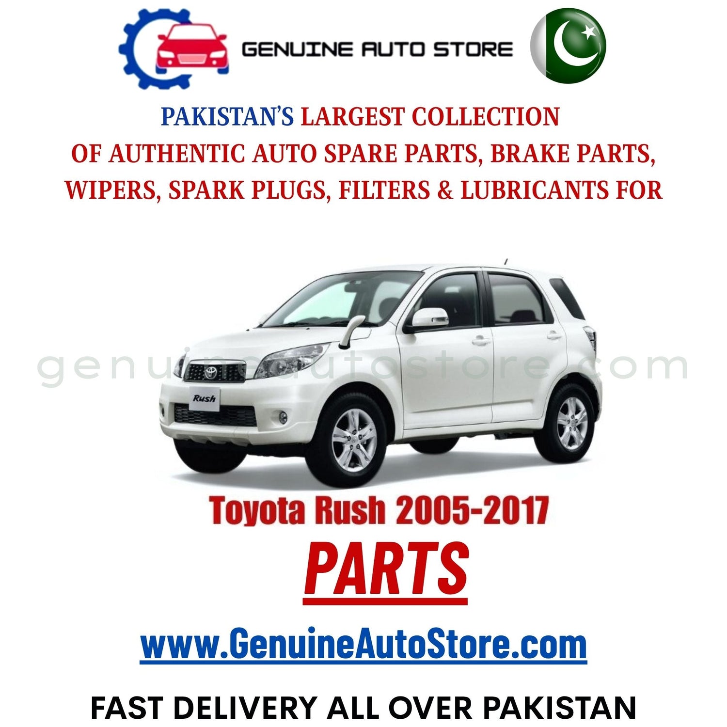 Original Toyota Rush 2005-2017 parts – brake pads, brake shoe, spark plugs, filters, wipers in Pakistan