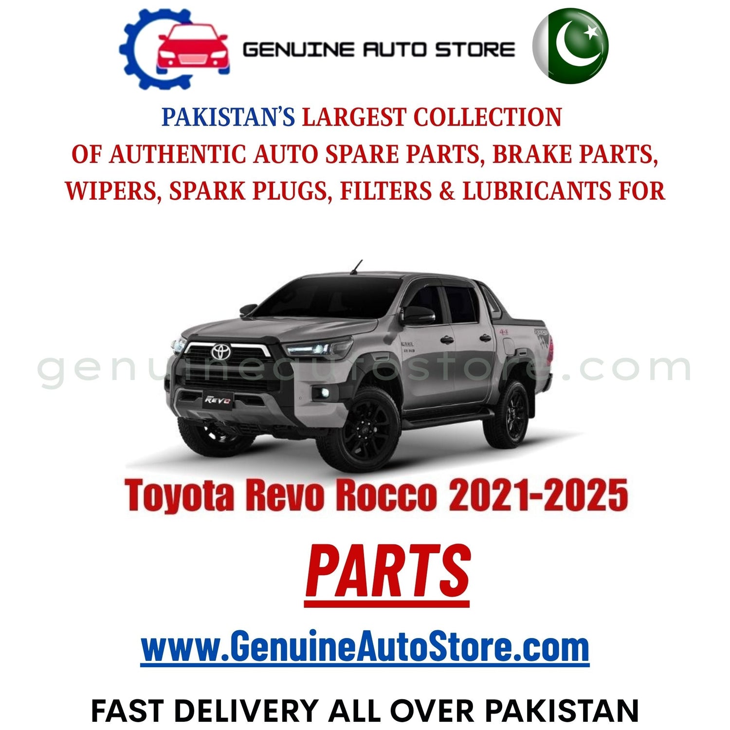 Original Toyota Revo Rocco 2021-2025 parts – brake pads, brake shoe, spark plugs, filters, wipers in Pakistan