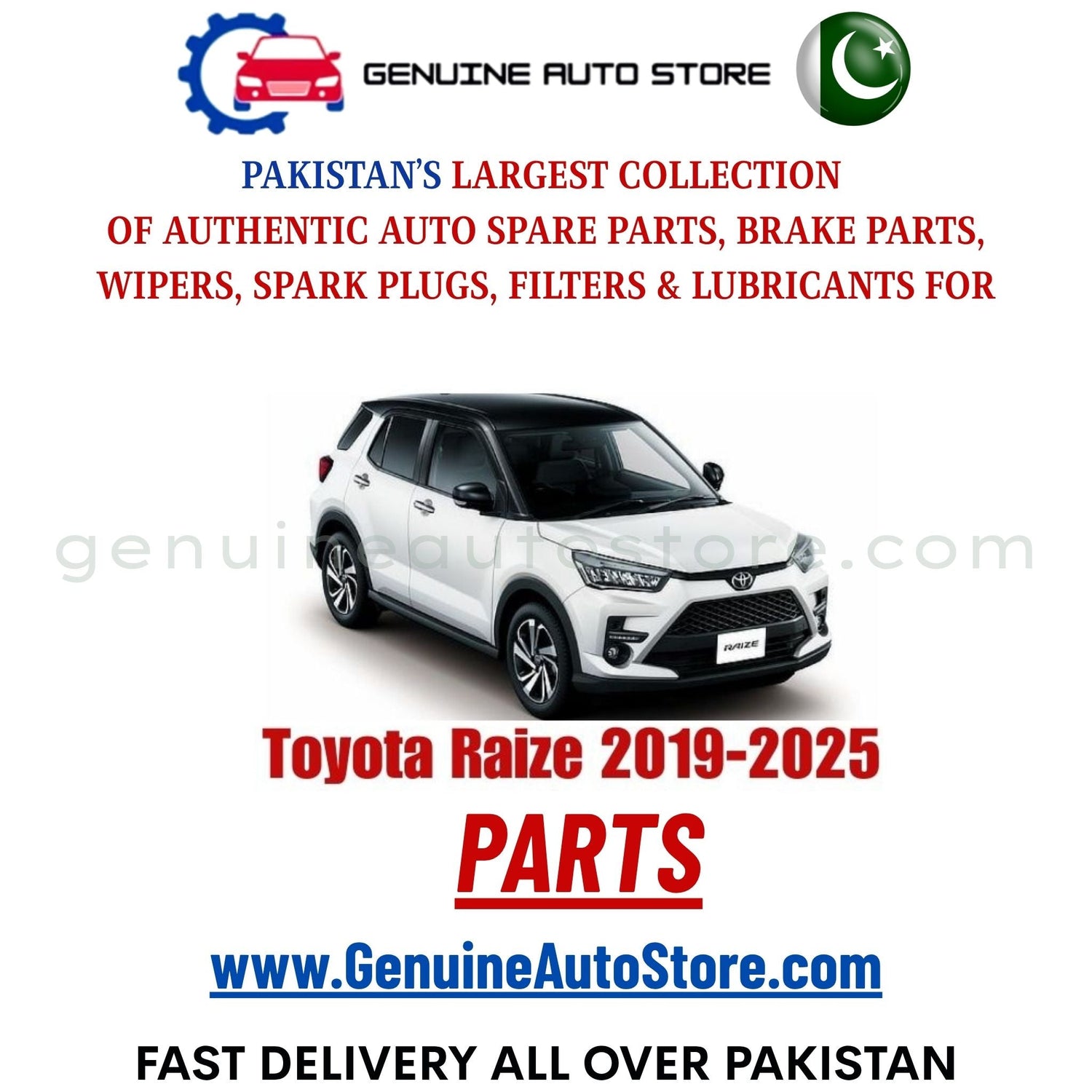 Original Toyota Raize 2019-2025 parts – brake pads, brake shoe, spark plugs, filters, wipers in Pakistan