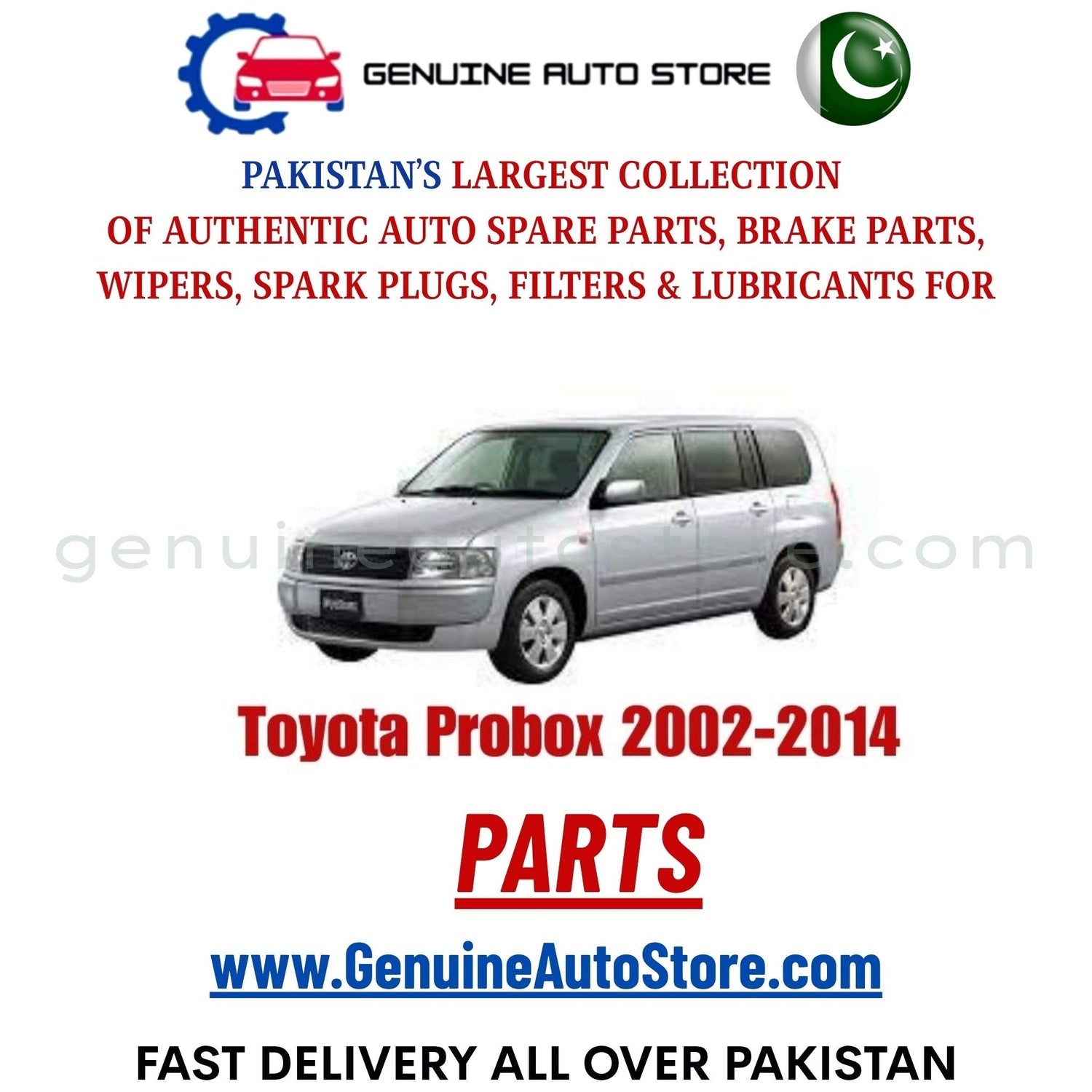 Original Toyota Probox 2002-2014 parts – brake pads, brake shoe, spark plugs, filters, wipers in Pakistan