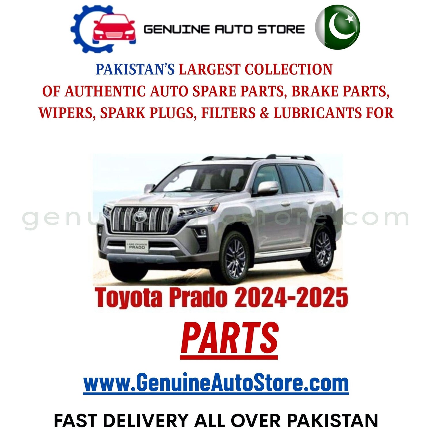 Original Toyota Prado 2024-2025 parts – brake pads, brake shoe, spark plugs, filters, wipers in Pakistan