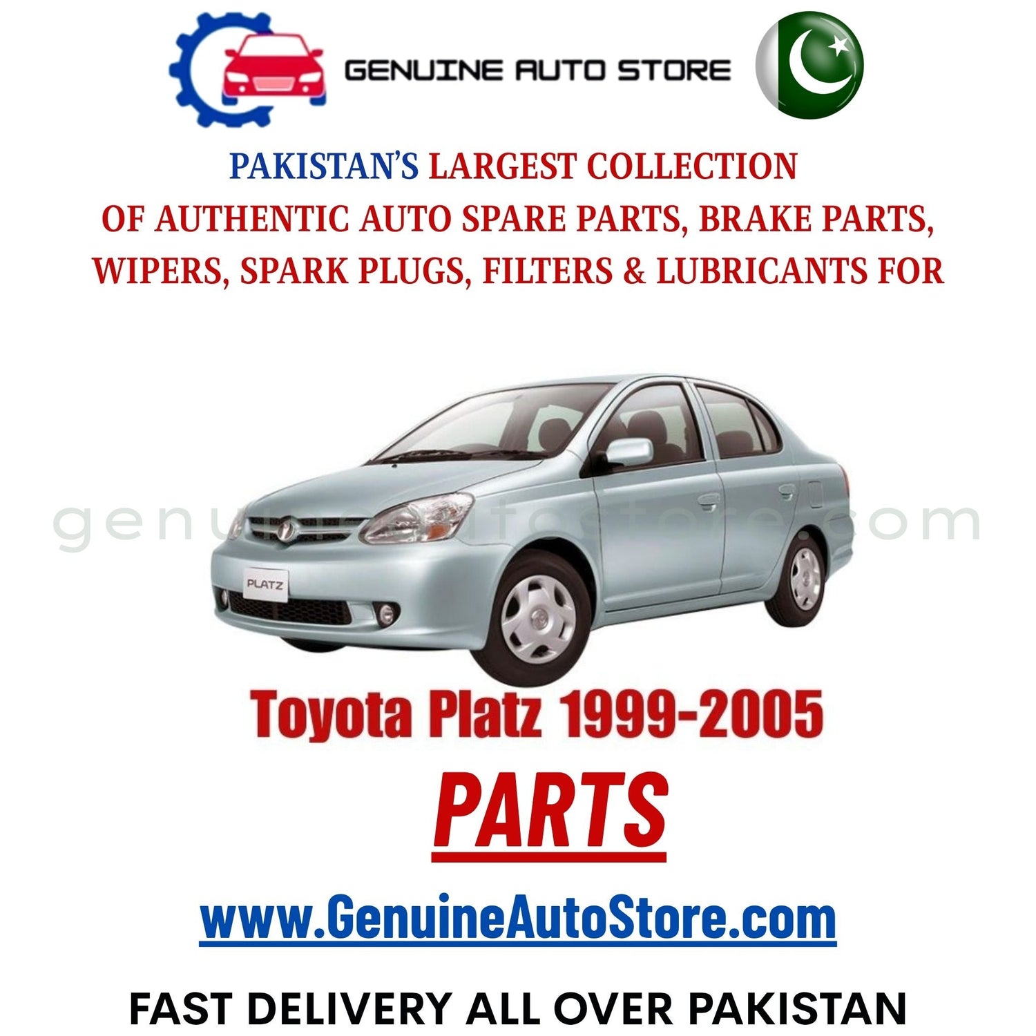 Original Toyota Platz 1999-2005 parts – brake pads, brake shoe, spark plugs, filters, wipers in Pakistan