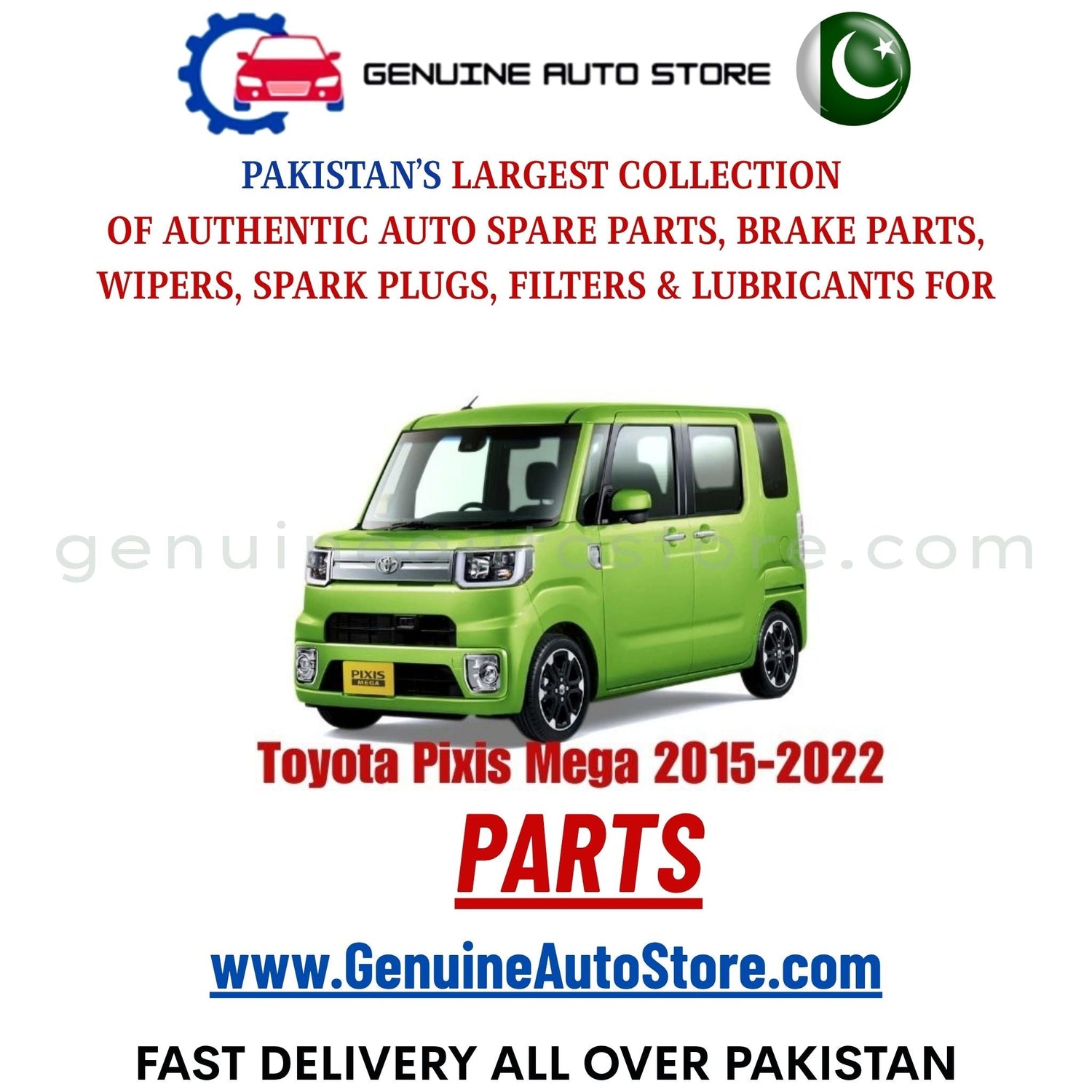 Original Toyota Pixis Mega 2015-2022 parts – brake pads, brake shoe, spark plugs, filters, wipers in Pakistan