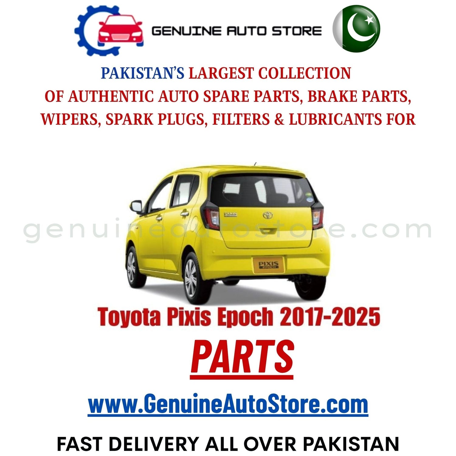 Original Toyota Pixis Epoch 2017-2025 parts – brake pads, brake shoe, spark plugs, filters, wipers in Pakistan