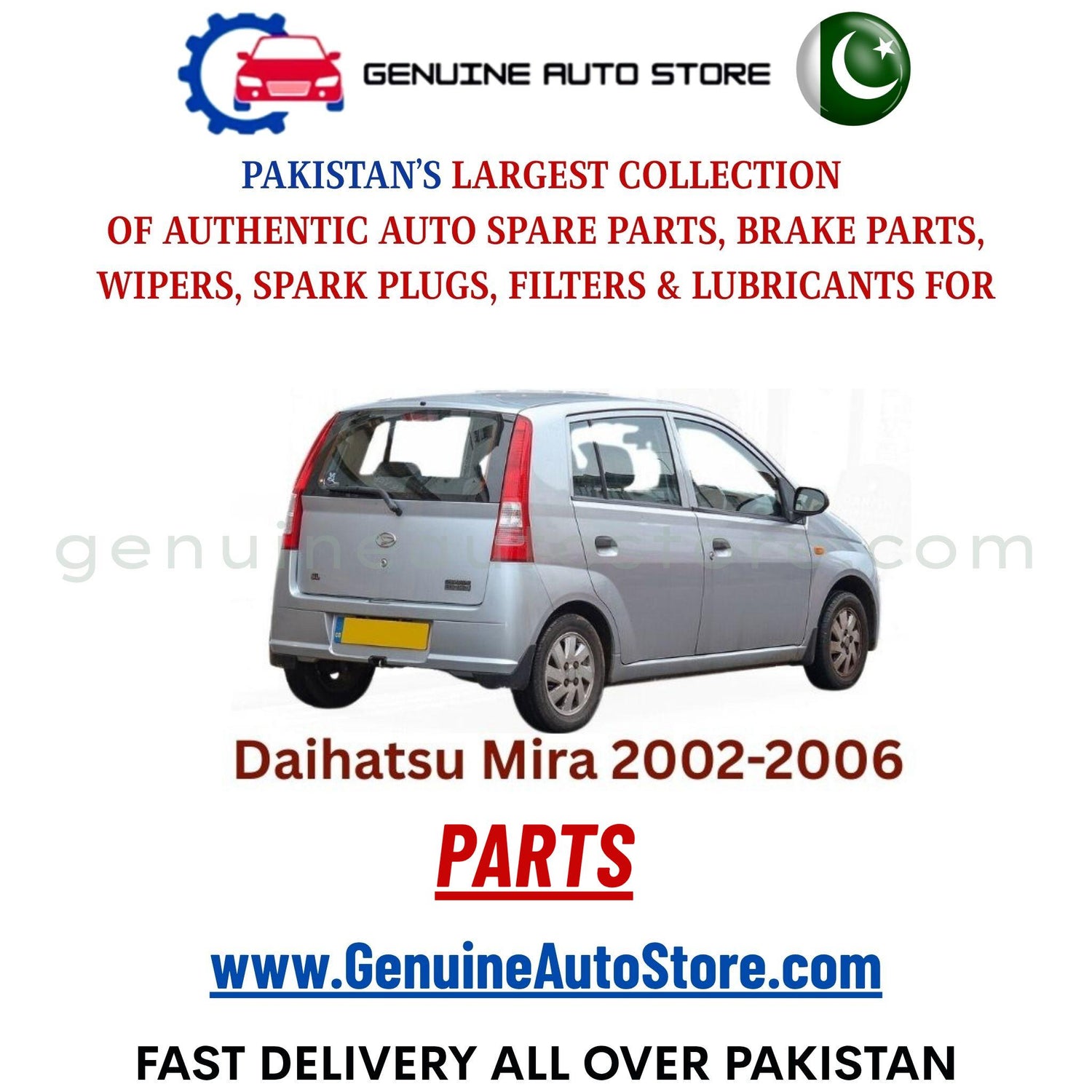Original DAIHATSU MIRA 2002-2006 parts – brake pads, brake shoe, spark plugs, filters, wipers in Pakistan