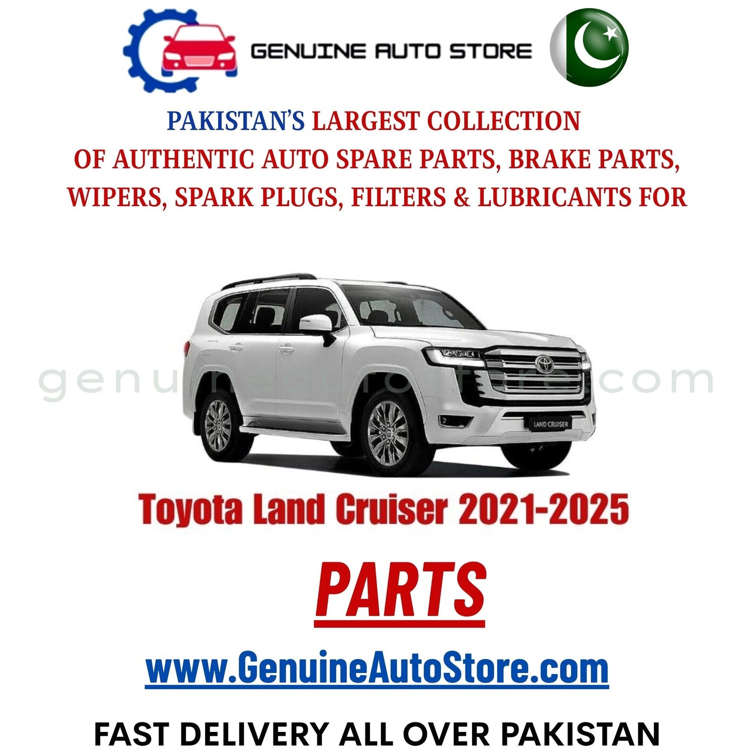Original Toyota Land Cruiser 2021-2025 parts – brake pads, brake shoe, spark plugs, filters, wipers in Pakistan