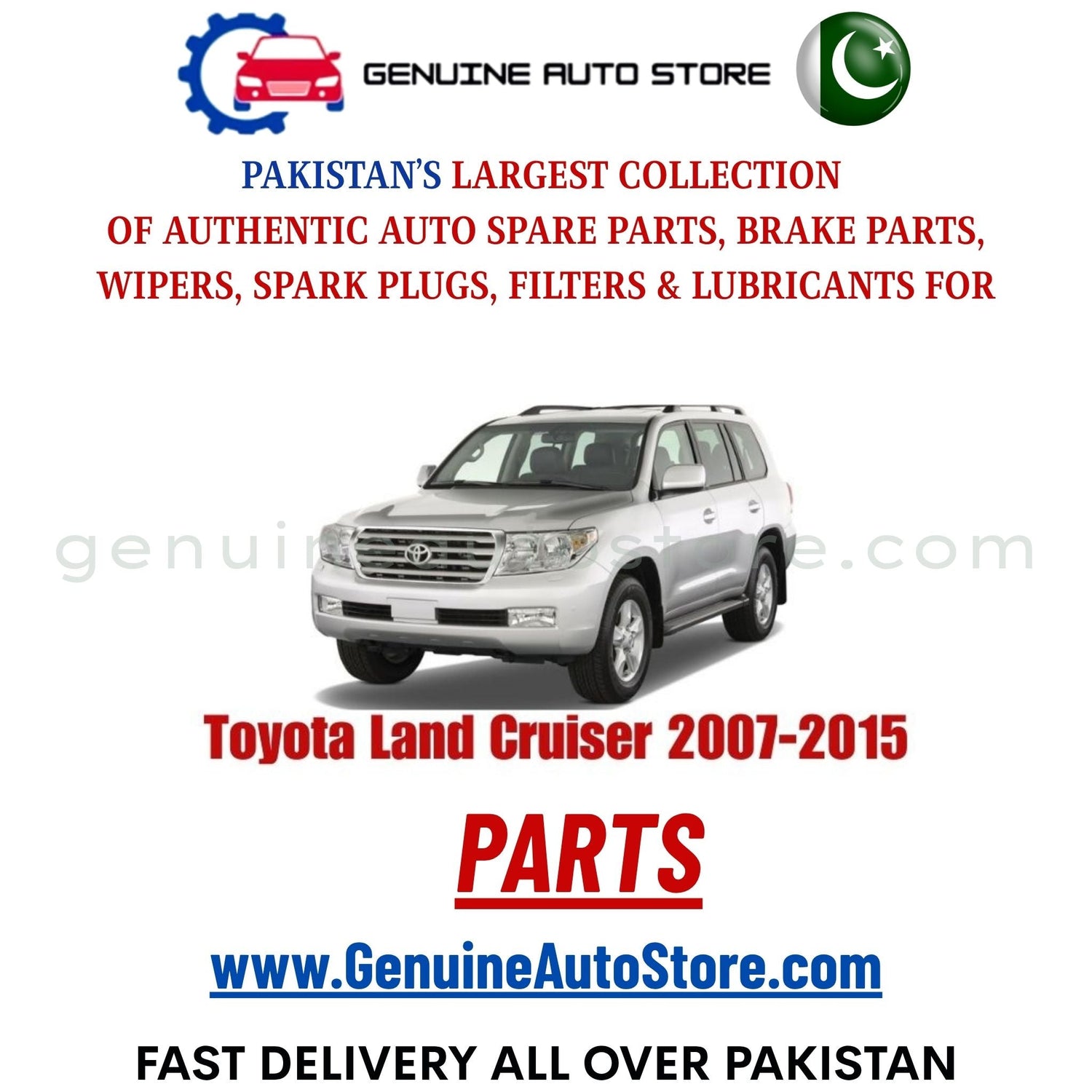 Original Toyota Land Cruiser 2007-2015 parts – brake pads, brake shoe, spark plugs, filters, wipers in Pakistan