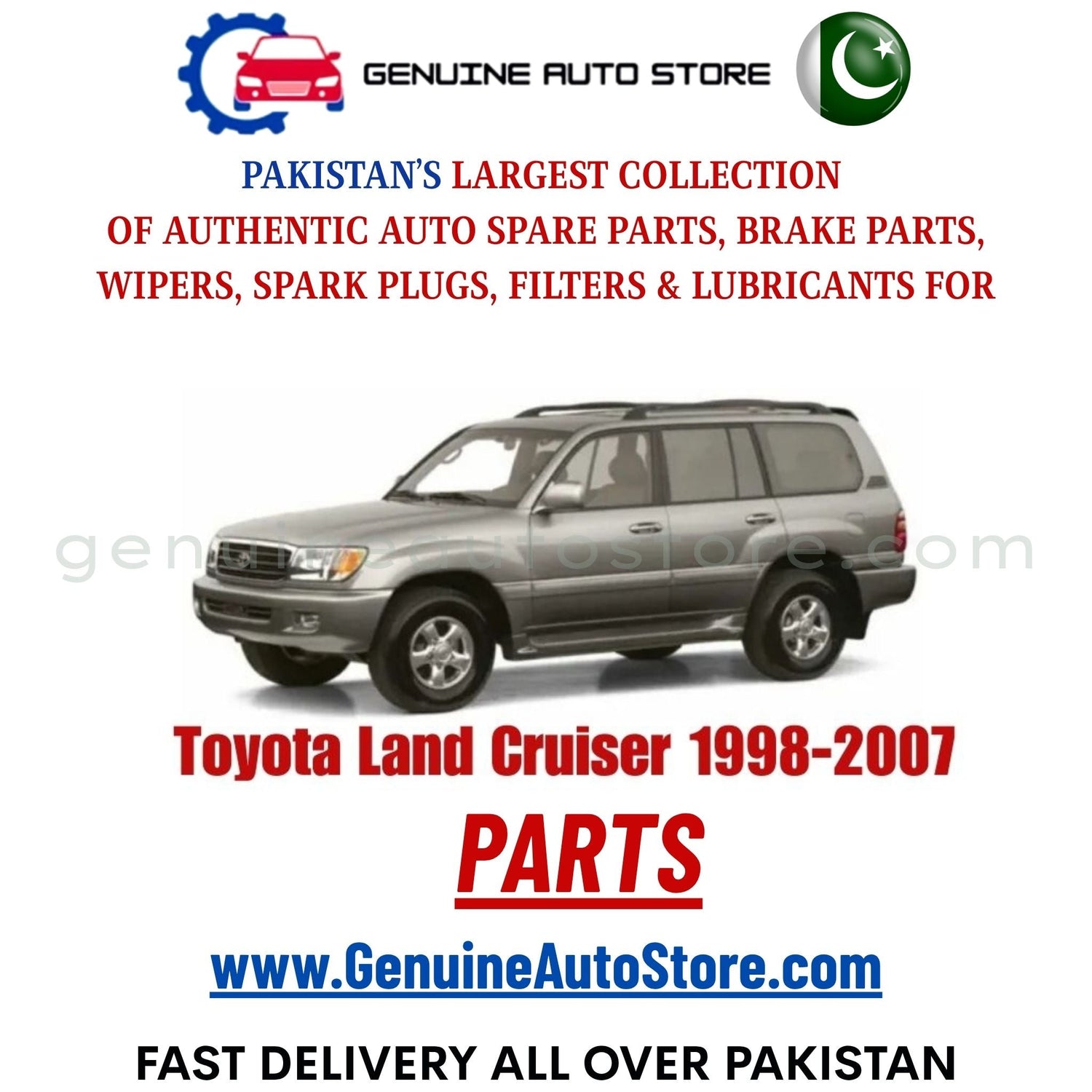 Original Toyota Land Cruiser 1998-2007 parts – brake pads, brake shoe, spark plugs, filters, wipers in Pakistan
