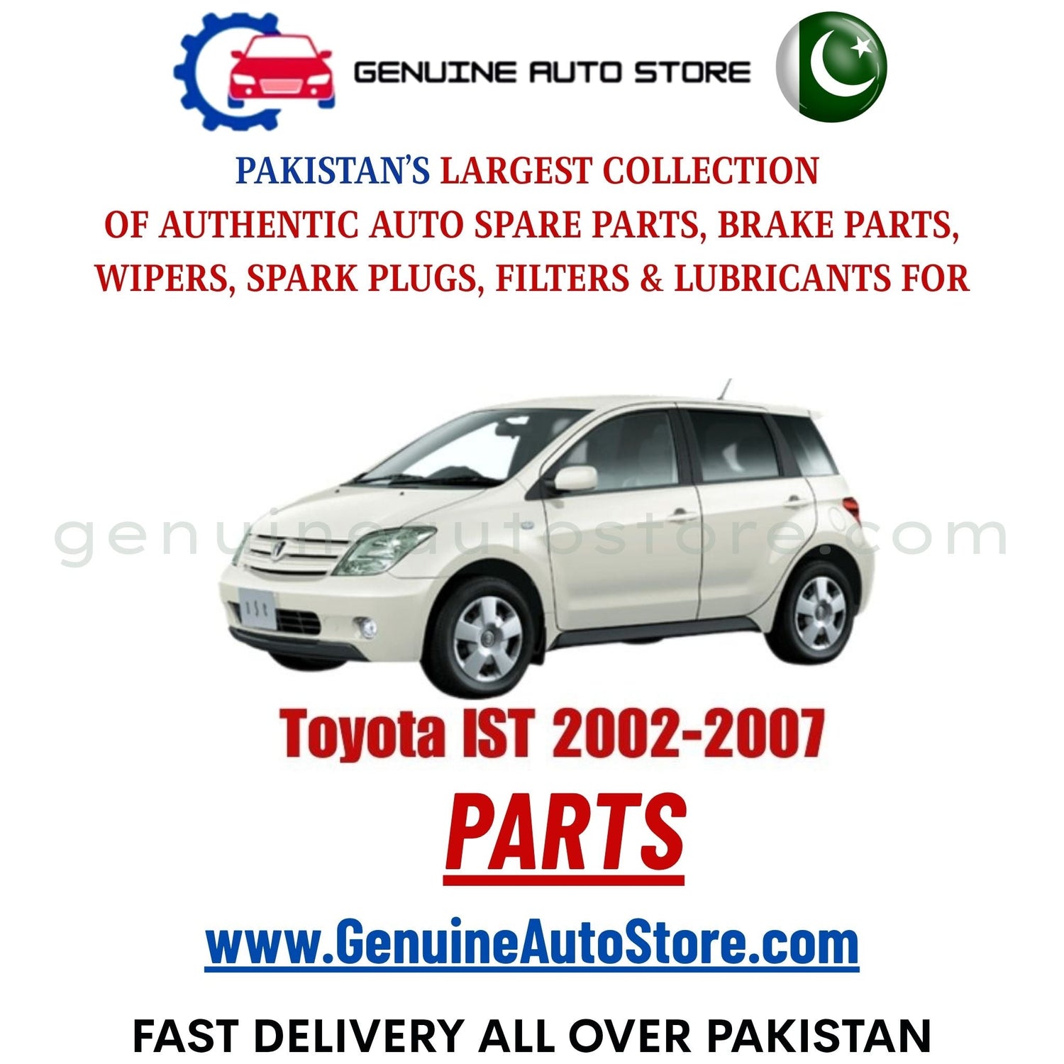 Original Toyota IST 2002-2007 parts – brake pads, brake shoe, spark plugs, filters, wipers in Pakistan