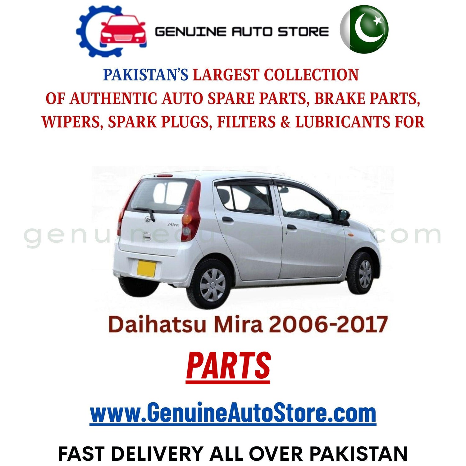 Original DAIHATSU MIRA 2006-2017 parts – brake pads, brake shoe, spark plugs, filters, wipers in Pakistan