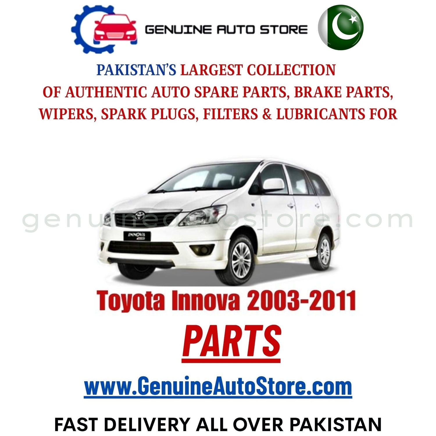 Original Toyota Innova 2003-2011 parts – brake pads, brake shoe, spark plugs, filters, wipers in Pakistan