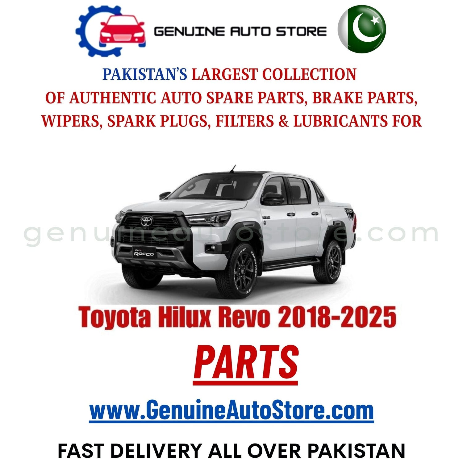 Original Toyota Hilux Revo 2018-2025 parts – brake pads, brake shoe, spark plugs, filters, wipers in Pakistan