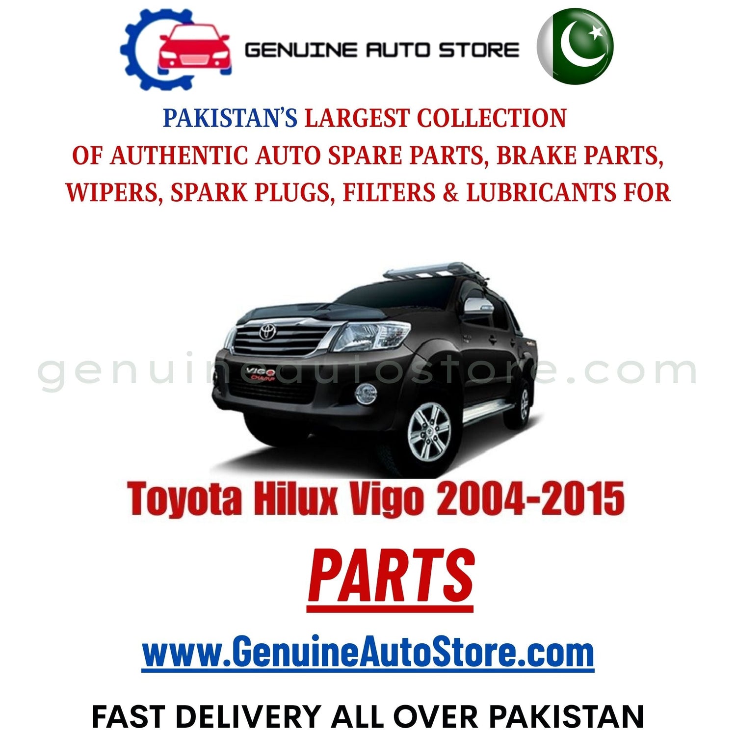 Original Toyota Hilux Vigo 2004-2015 parts – brake pads, brake shoe, spark plugs, filters, wipers in Pakistan