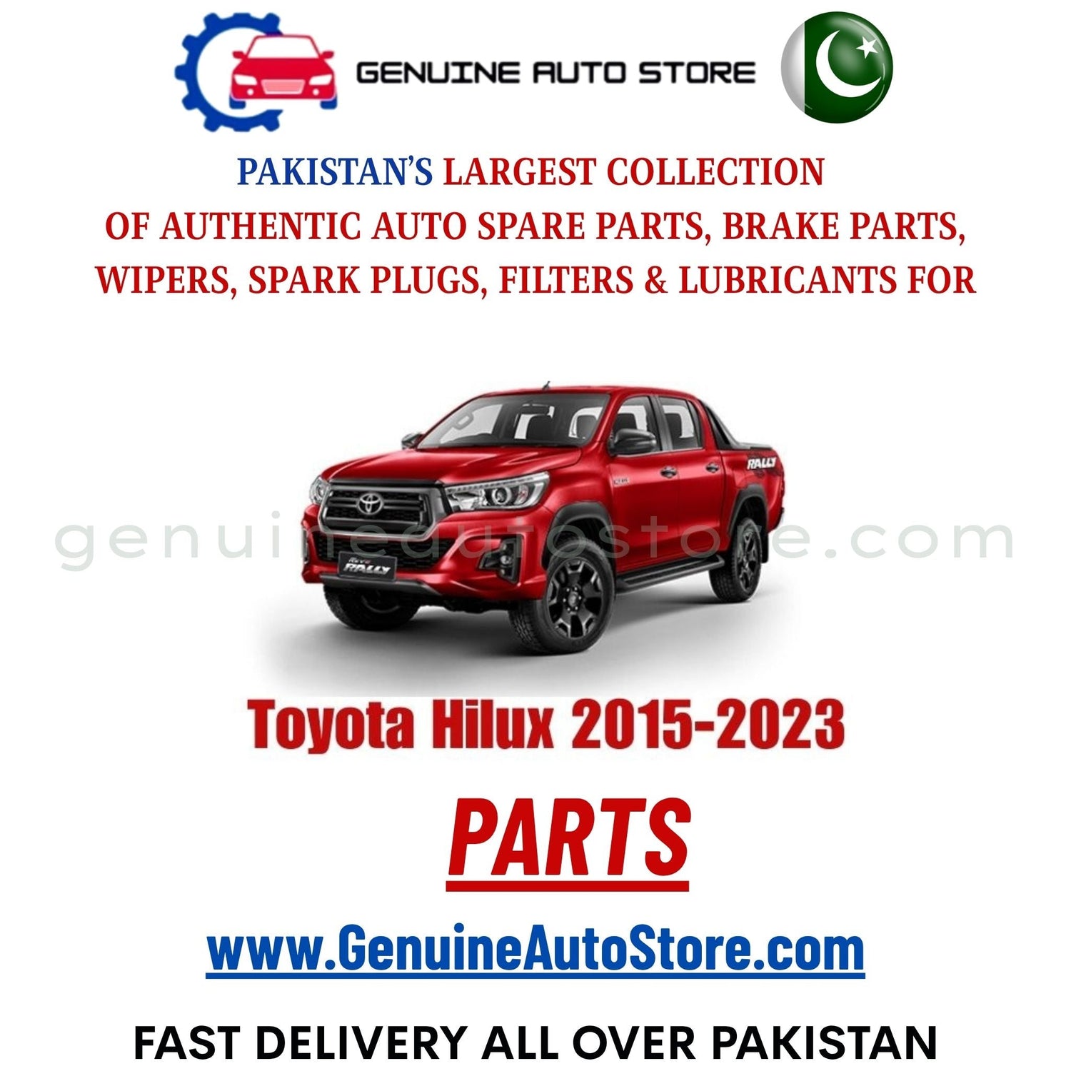 Original Toyota Hilux 2015-2023 parts – brake pads, brake shoe, spark plugs, filters, wipers in Pakistan