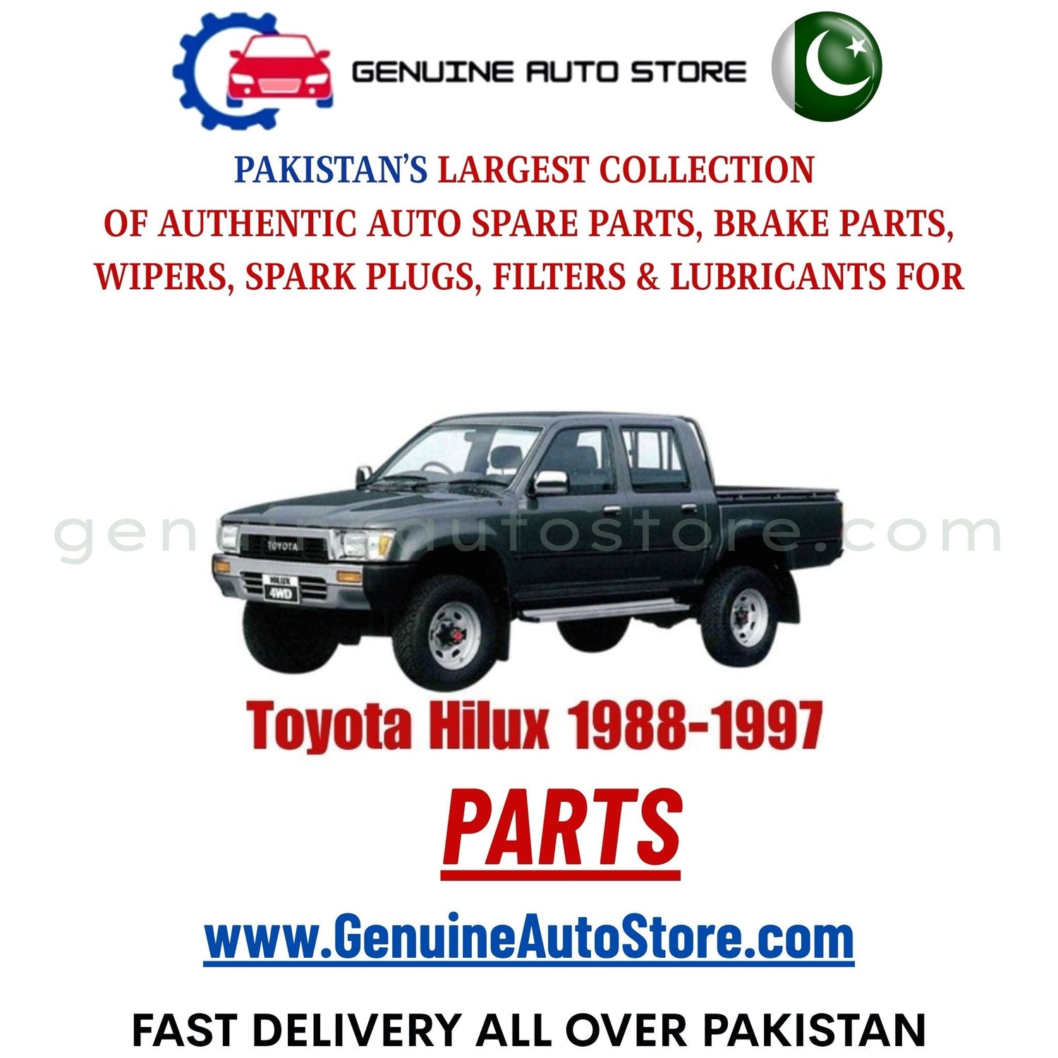 Original Toyota Hilux 1988-1997 parts – brake pads, brake shoe, spark plugs, filters, wipers in Pakistan