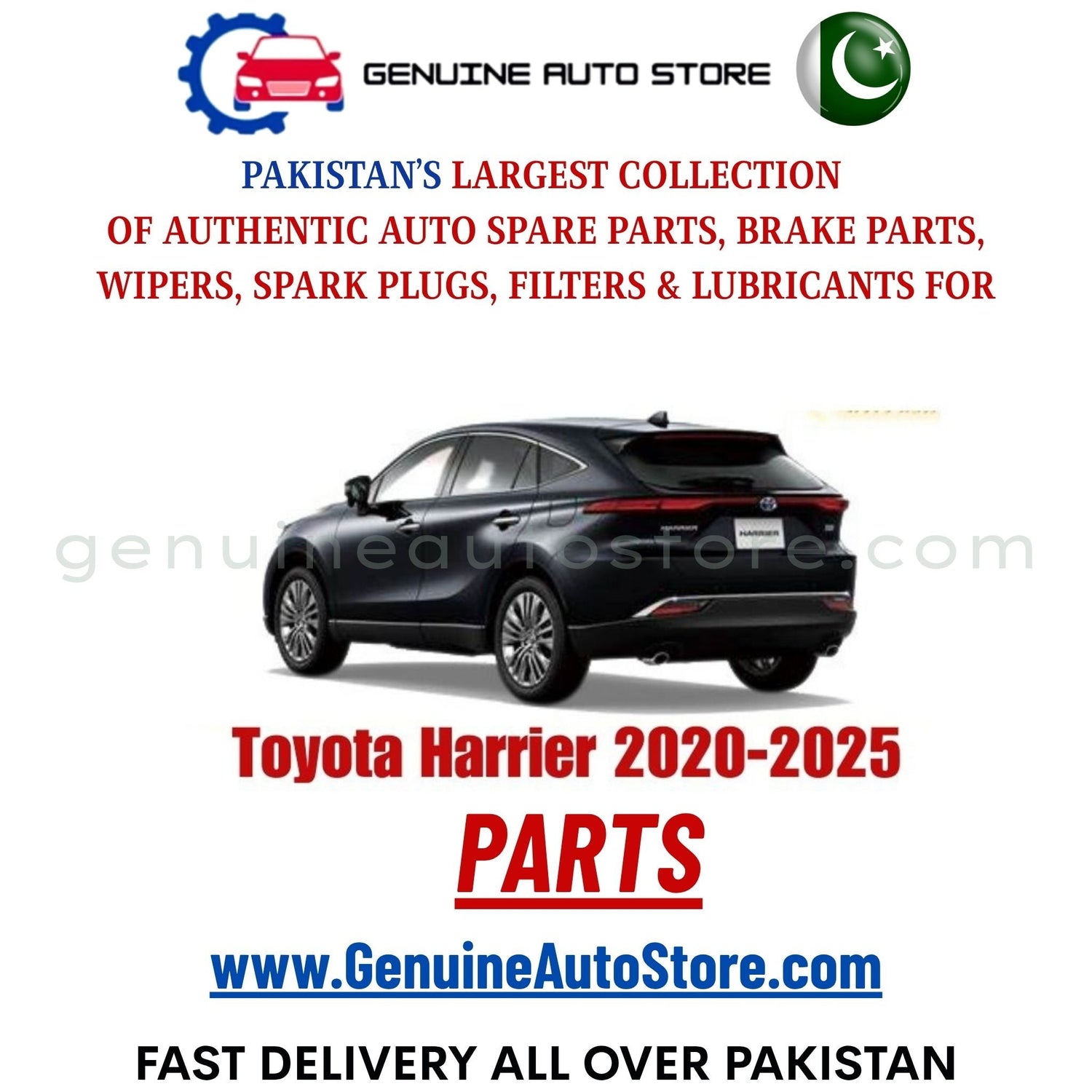 Original Toyota Harrier 2020-2025 parts – brake pads, brake shoe, spark plugs, filters, wipers in Pakistan