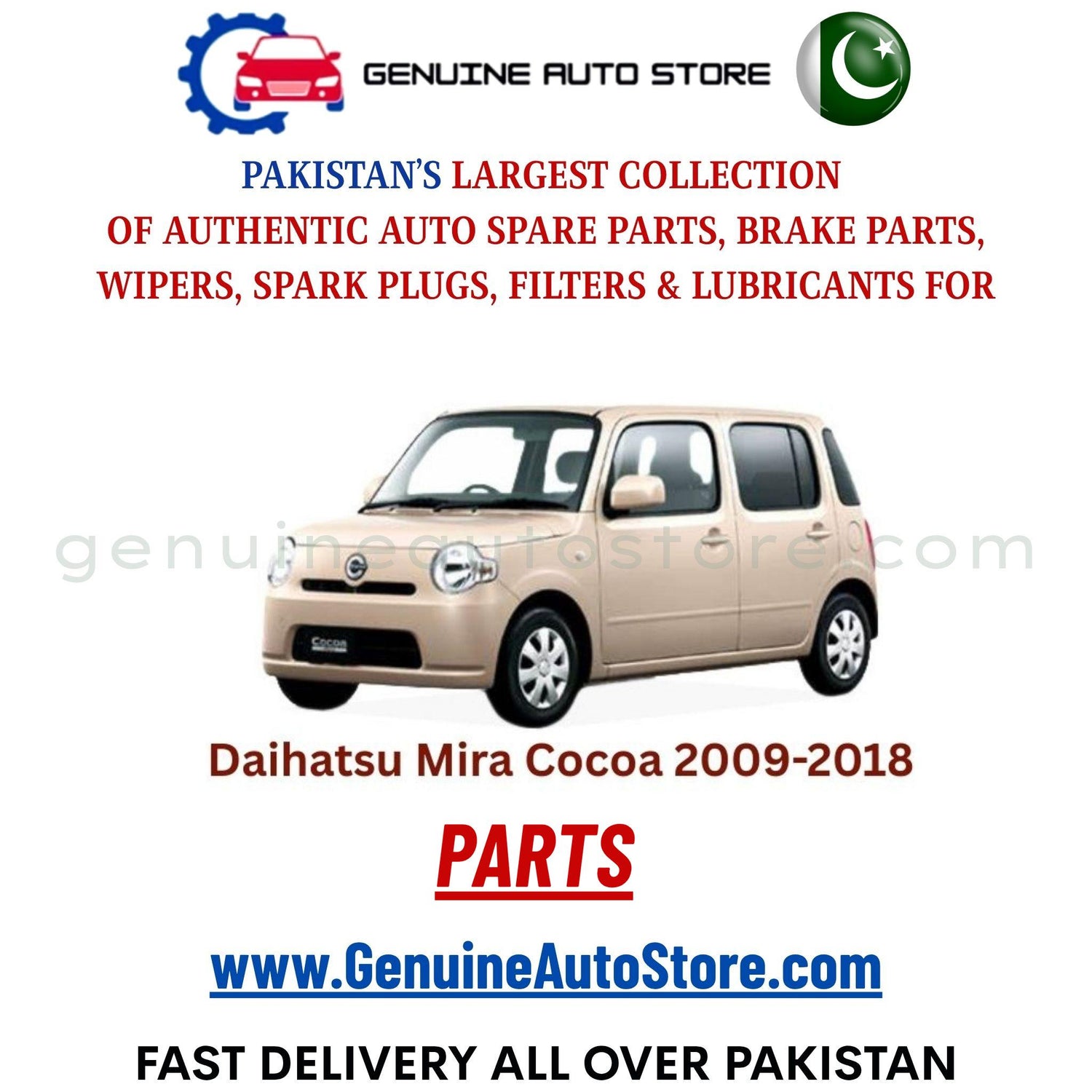 Original DAIHATSU MIRA COCOA 2009-2018 parts – brake pads, brake shoe, spark plugs, filters, wipers in Pakistan