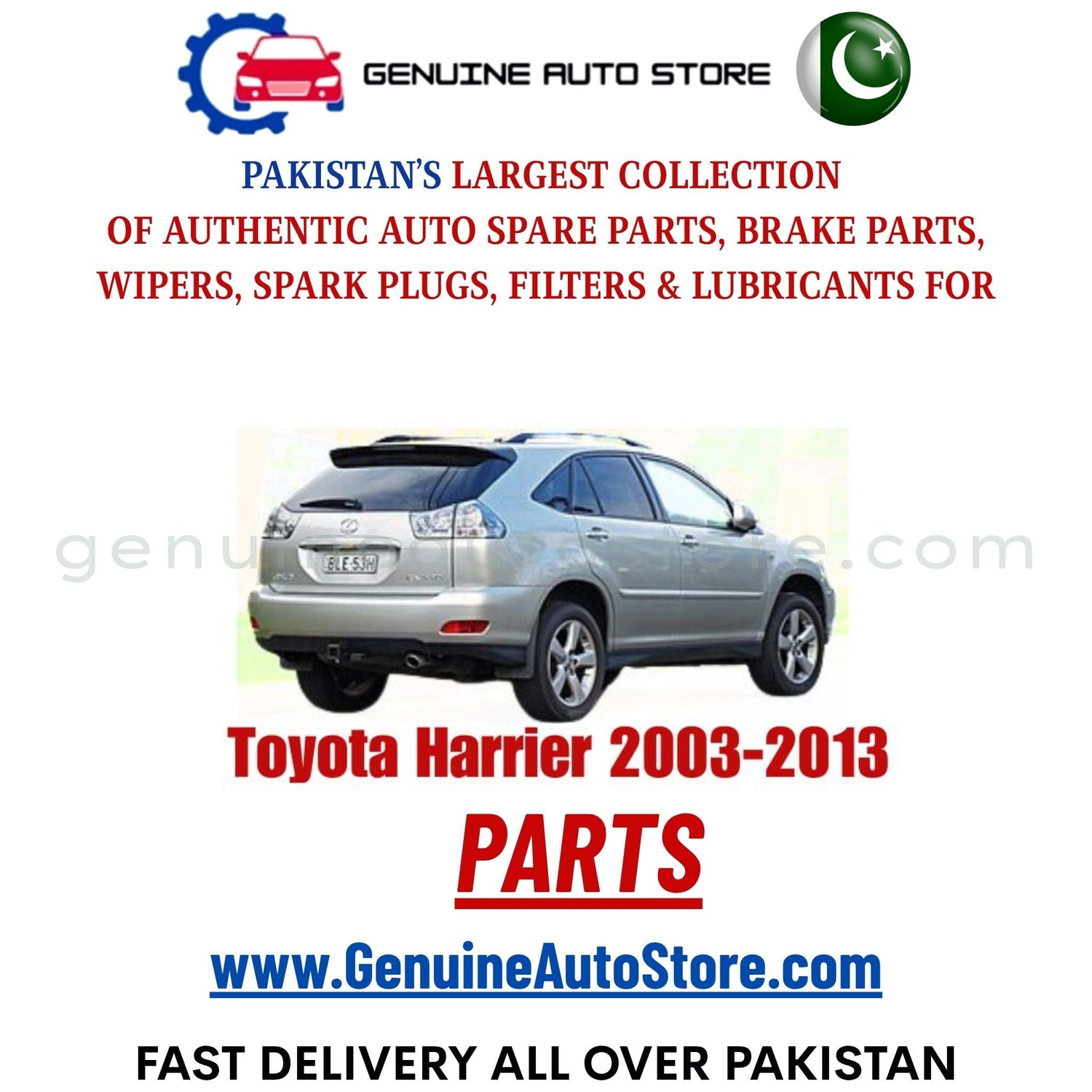 Original Toyota Harrier 2003-2013 parts – brake pads, brake shoe, spark plugs, filters, wipers in Pakistan