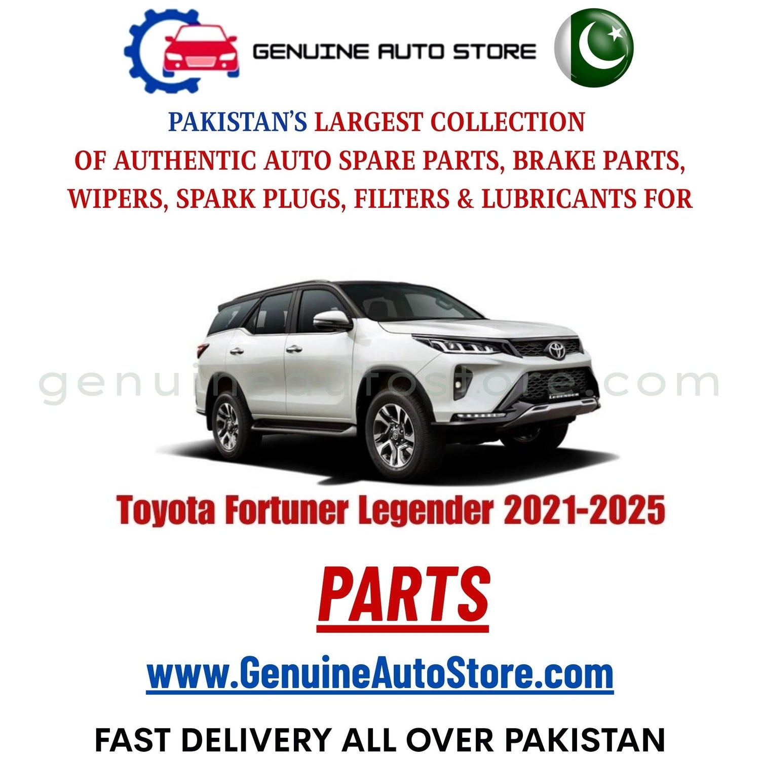 Original Toyota Fortuner Legender 2021-2025 parts – brake pads, brake shoe, spark plugs, filters, wipers in Pakistan