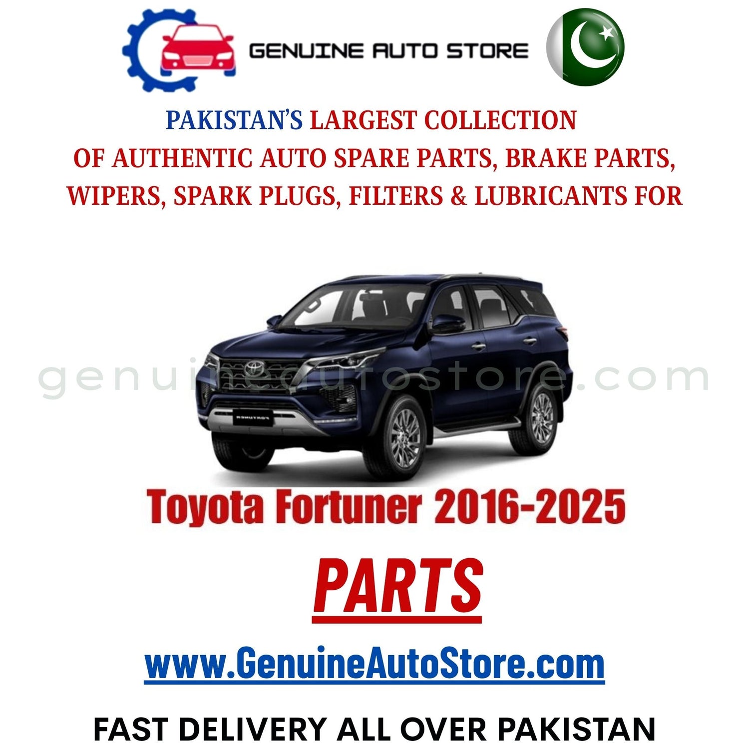 Original Toyota Fortuner 2016-2025 parts – brake pads, brake shoe, spark plugs, filters, wipers in Pakistan