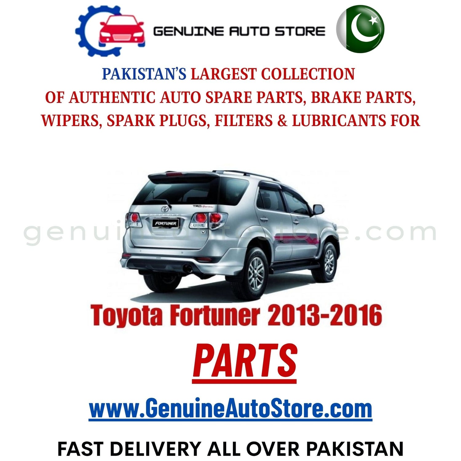 Original Toyota Fortuner 2013-2016 parts – brake pads, brake shoe, spark plugs, filters, wipers in Pakistan