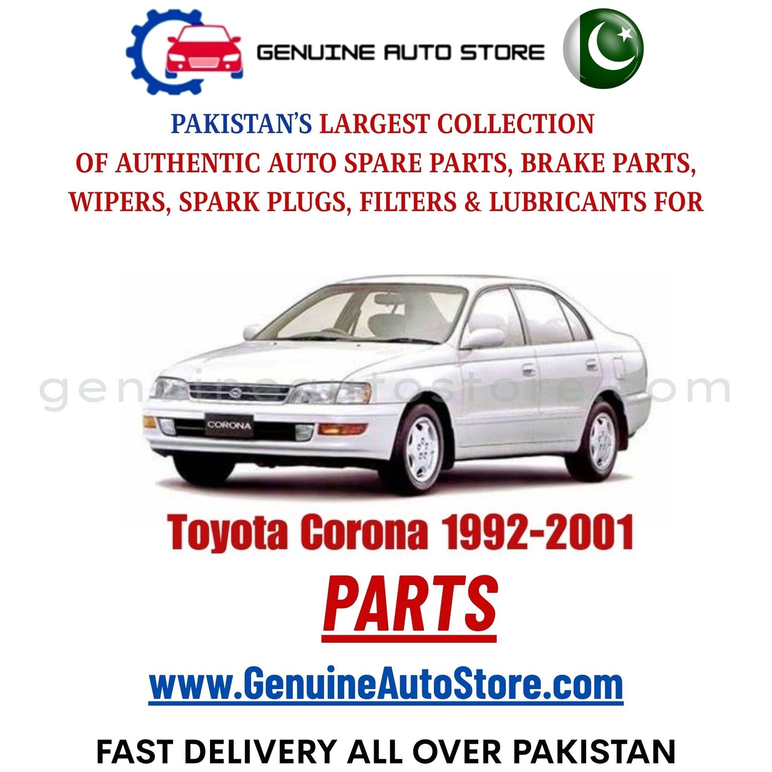 Original Toyota Corona 1992-2001 parts – brake pads, brake shoe, spark plugs, filters, wipers in Pakistan