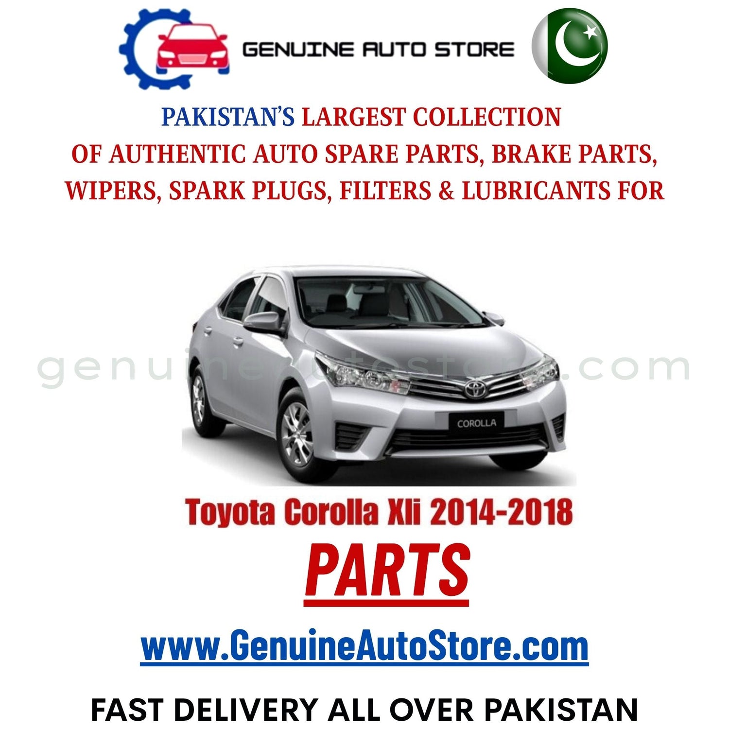 Original Toyota Corolla Xli 2014-2018 parts – brake pads, brake shoe, spark plugs, filters, wipers in Pakistan